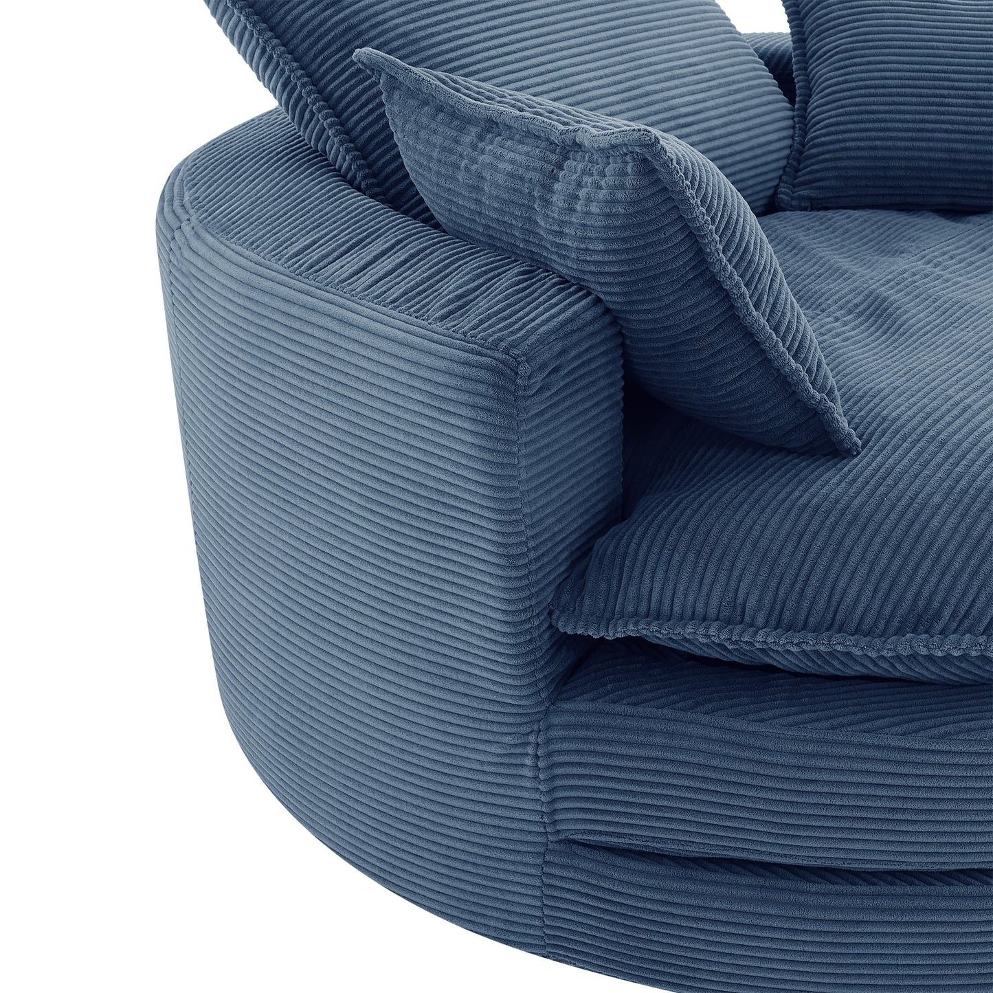 Merax 360° Swivel Sofa Chair, 57.5" Swivel Accent Barrel Chair with Dual-Layer Cushion Design, Modern Corduroy Leisure Sofa Round Chaise Lounge with 3 Removable Pillows for Living Room, Bedroom