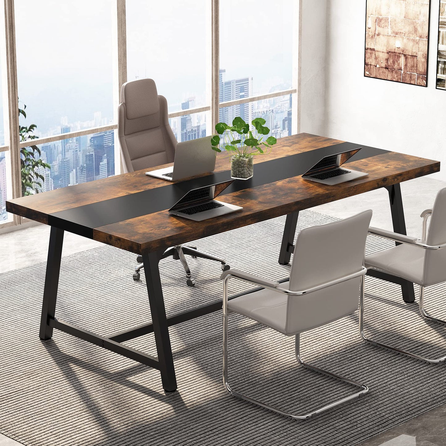 Tribesigns 6FT Rectangle Conference Table, 70.87L x 33.46W x 29.92H Inches Meeting Table for Conference Room, Wood Office Executive Desk with Strong Metal Frame for 6 People, Brown