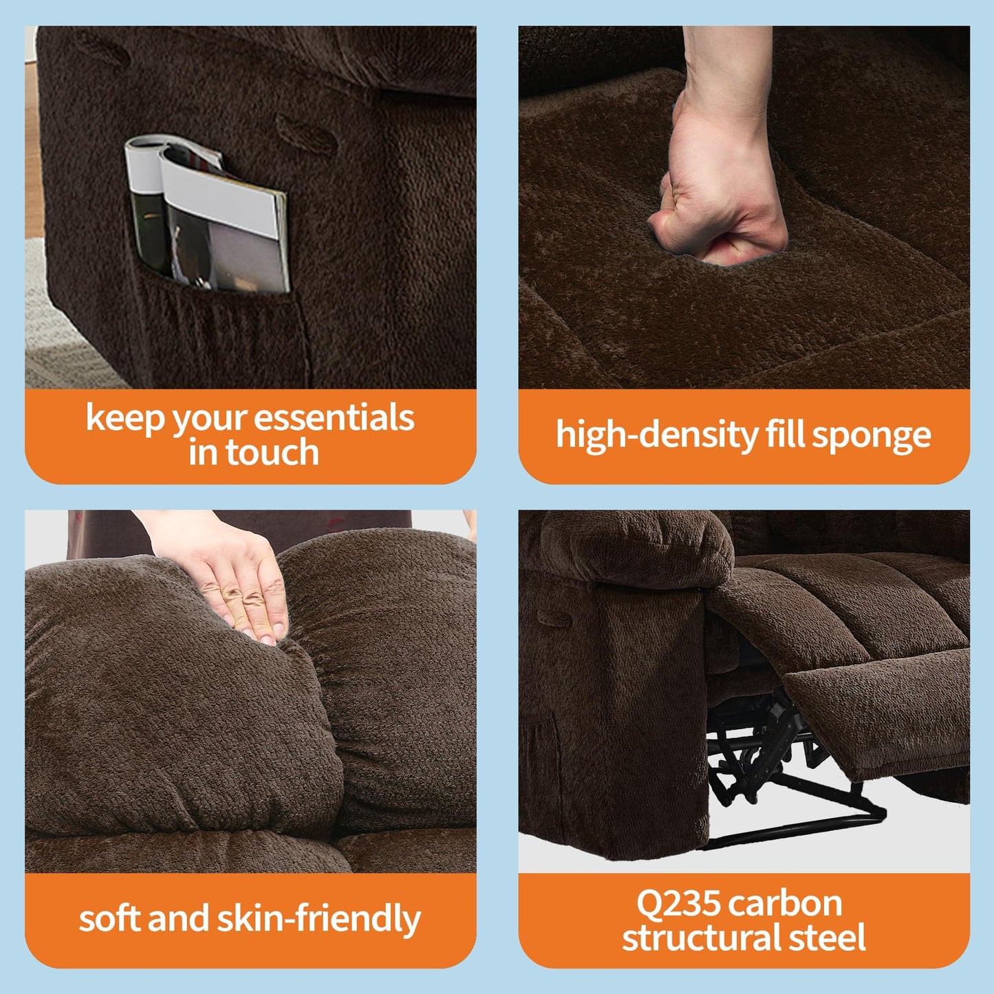 Massage & Heating Recliner Chair for Adults, 150° Manual Oversized Recliner with Extra Wide Plush Seat, Overstuffed Comfortable Single Sofa for Living Room Bedroom Home Theater for Relaxation