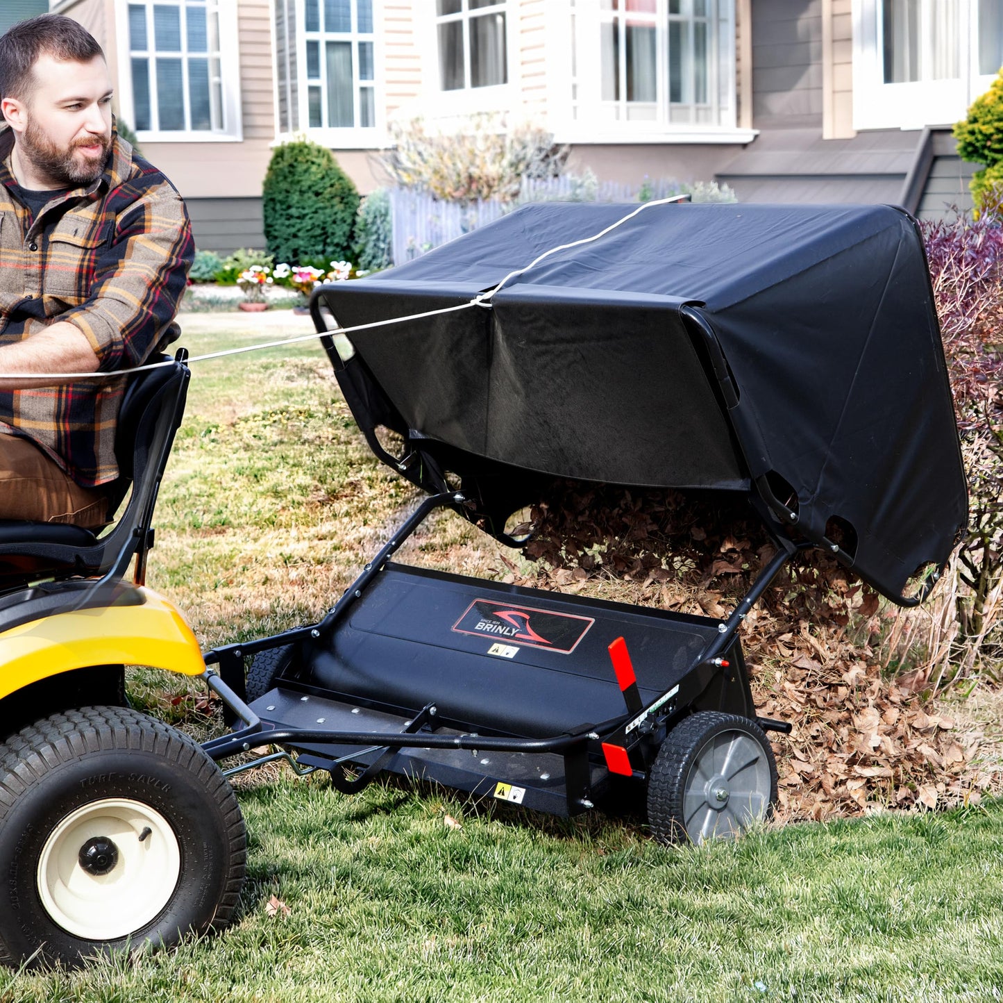 Brinly 54" Tow-Behind Combo Lawn Sweeper with Dethatcher and Hamper Windscreen