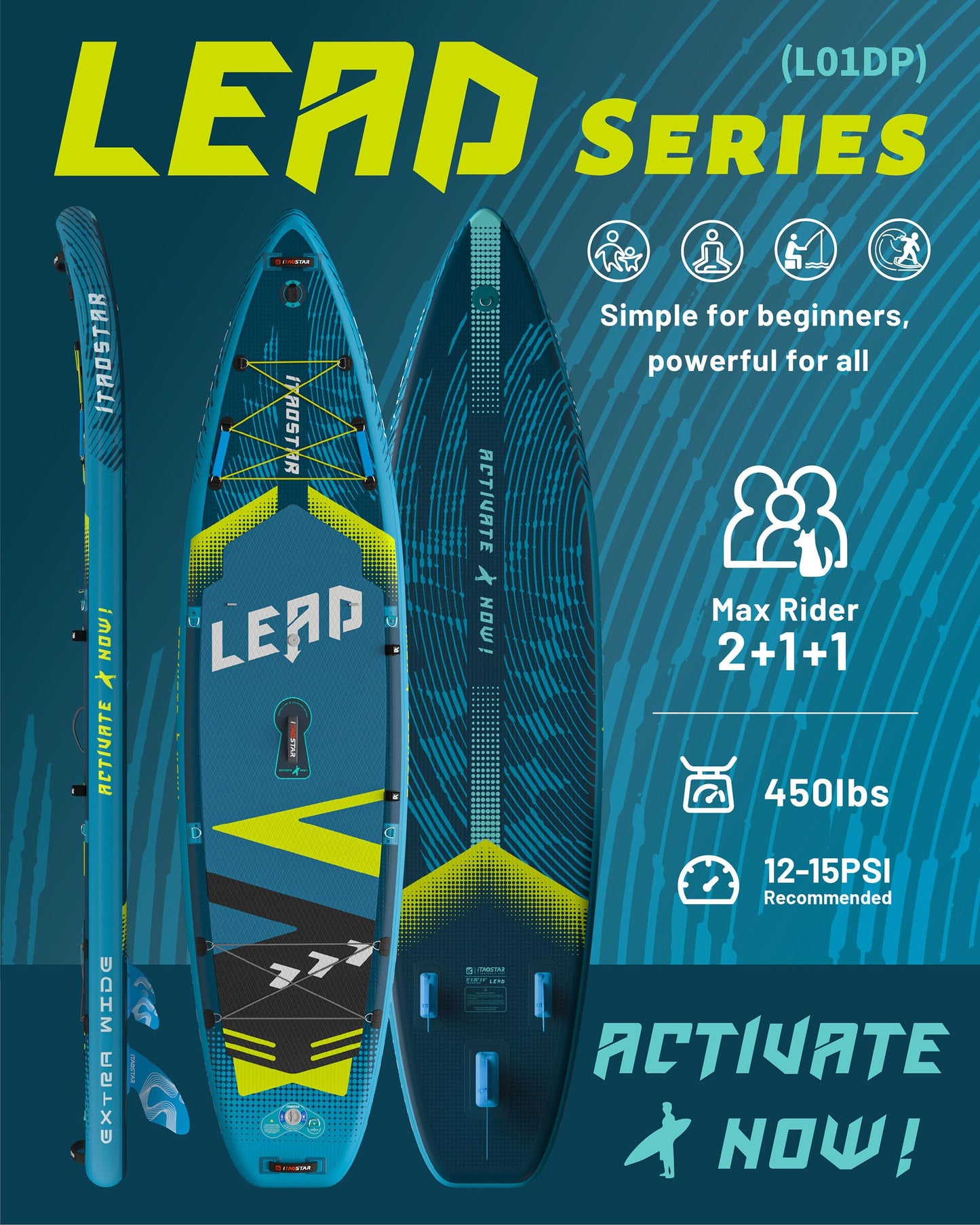 iTAOSTAR Lead 12' × 35" Inflatable Stand Up Paddle Board with Seat, Extra Wide SUP Board with 5 Fins Stable Design for Familly, Youth, All Skill Levels, Lakes, Oceans & Fishing