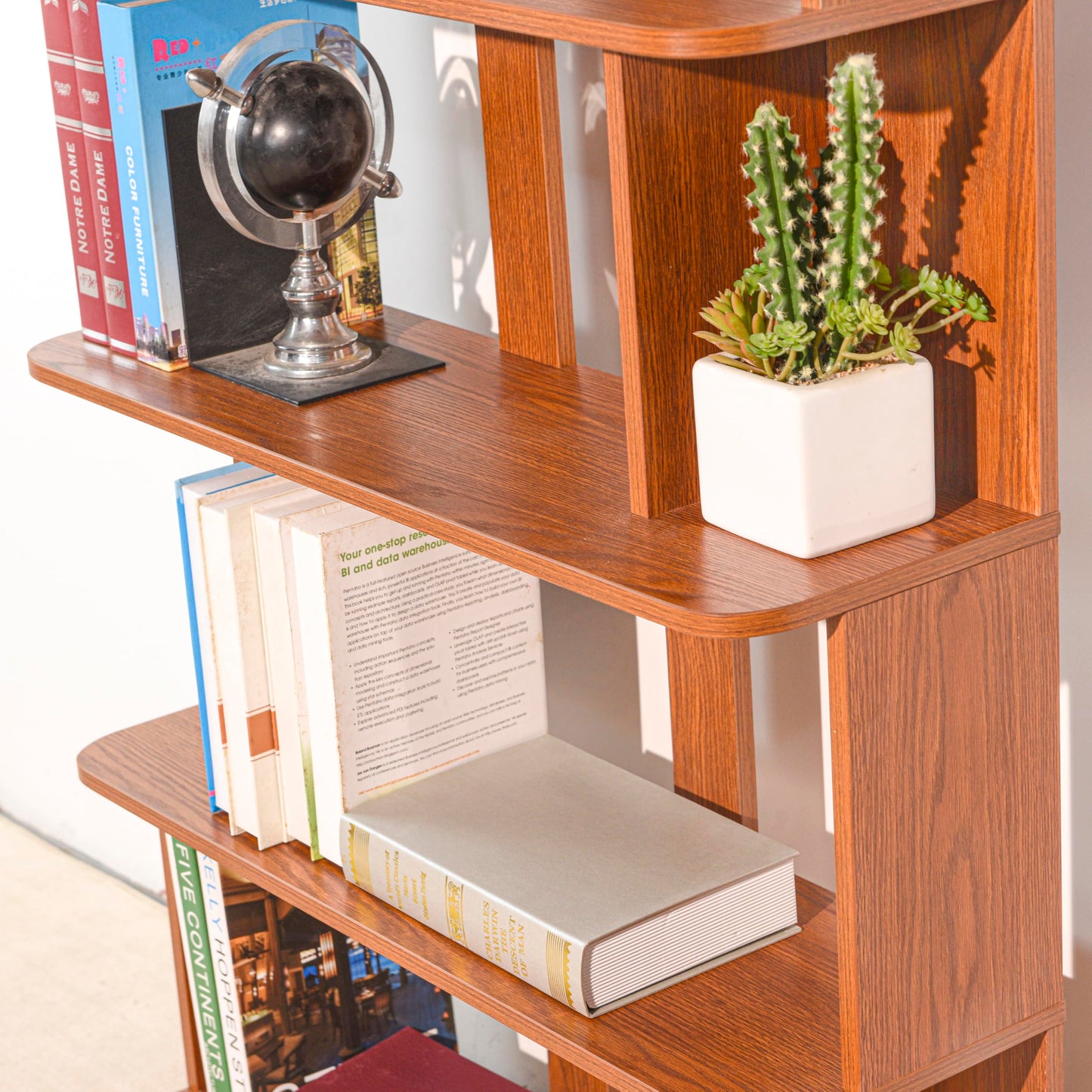 GDFStudio 65" H 6-Tier Bookshelf, Modern Freestanding Bookcase Shelves Organizer, Wood Book Shelf with Anti-Drop Panels, Open Back Display Storage Shelf Unit for Living Room Bedroom Office, Dark Oak