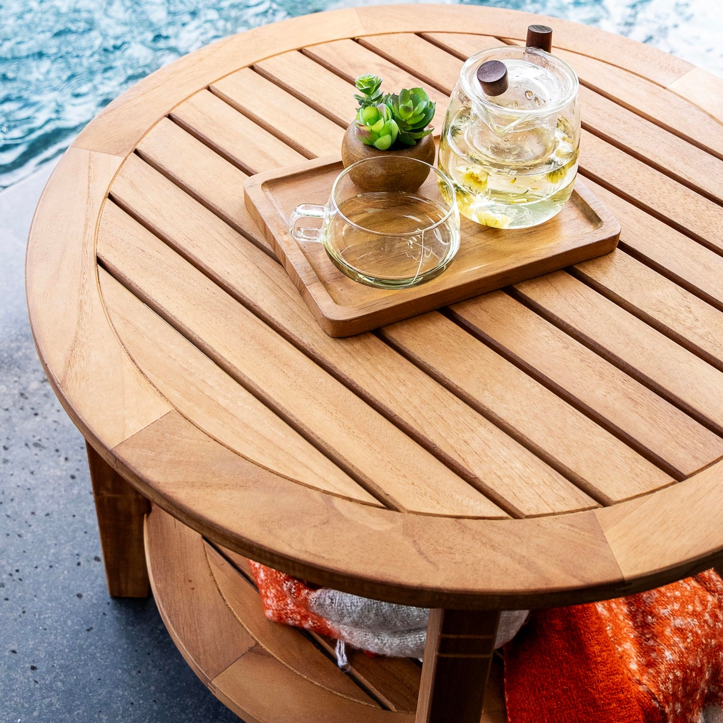 Cambridge Casual Camden 3-Piece Teak Wood Patio Conversation Set Beige Wicker, Padded Woven Seat, Deep Seating Rocking Chair Set of 2 with Side Table, Quick Dry Foam