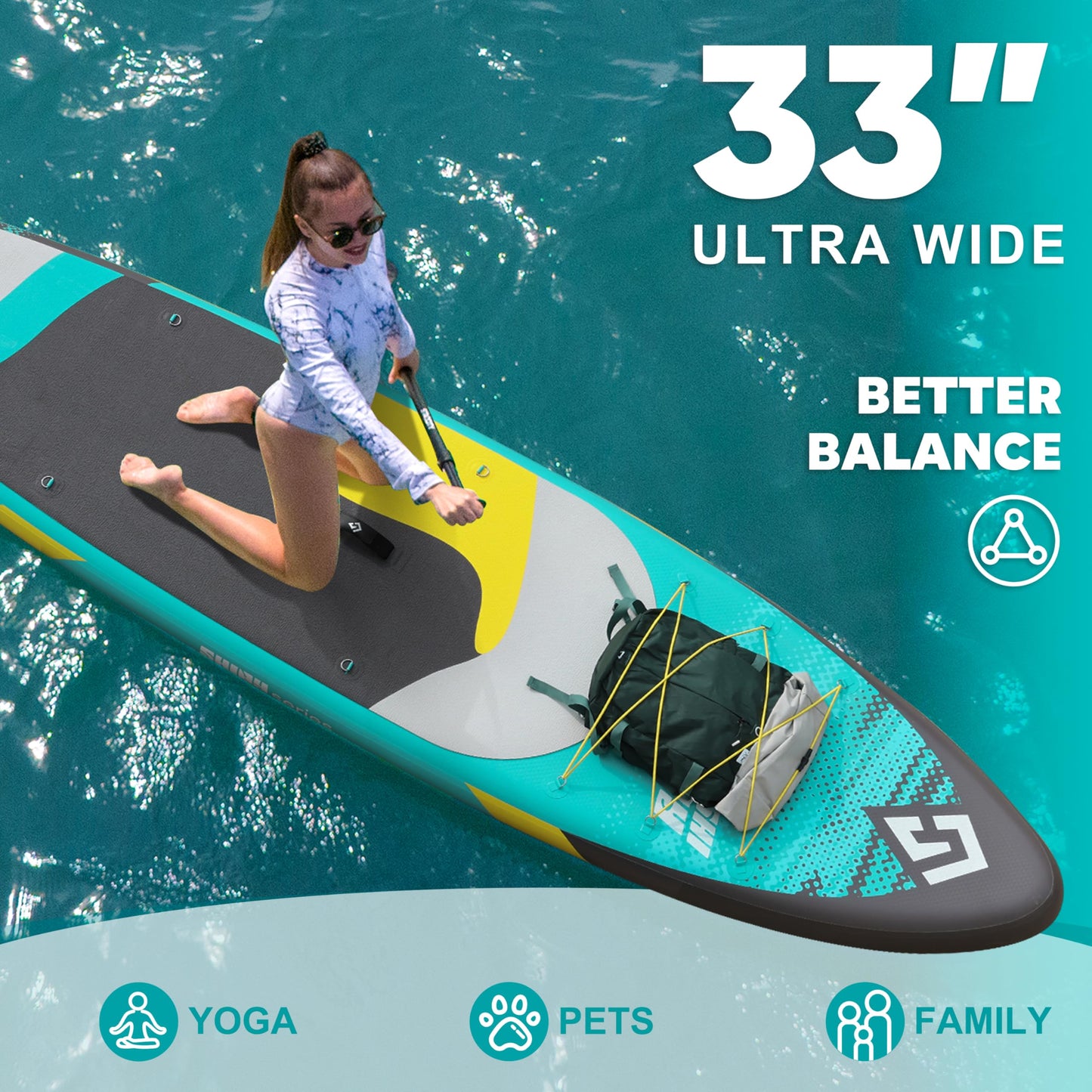 Starcity 11'*33"*6" Blow Up Paddle Board, Inflatable Paddle Board, Spacious and Stable, Anti Slip and Easy to Operate, Large Size Suitable for Single Person/Family/Pet Use, Green Black
