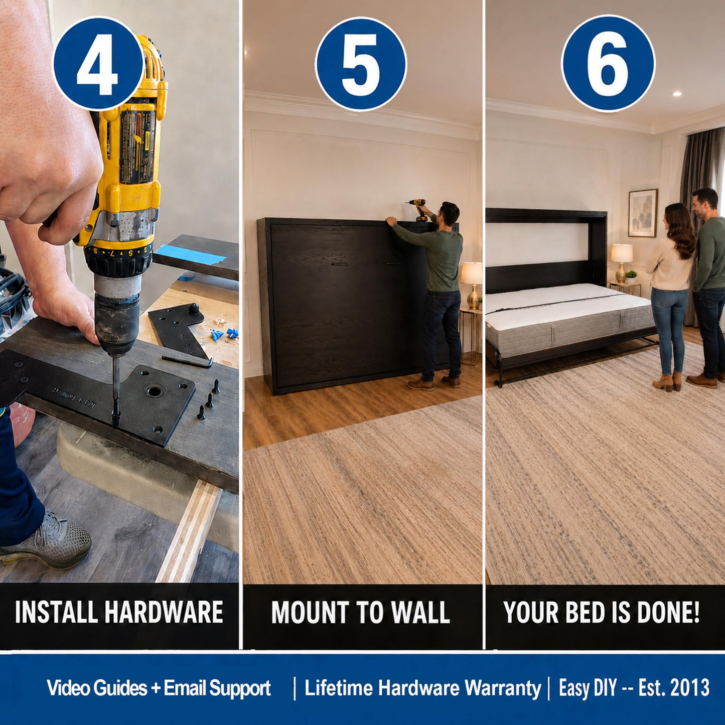 Twin Size Horizontal Murphy Bed Hardware Kit Side-Fold Wall Bed Frame DIY Twin Murphy Bed Kit with Gas Pistons +3 Step-by-Step Guides Made in North America Space-Saving Hideaway Bed