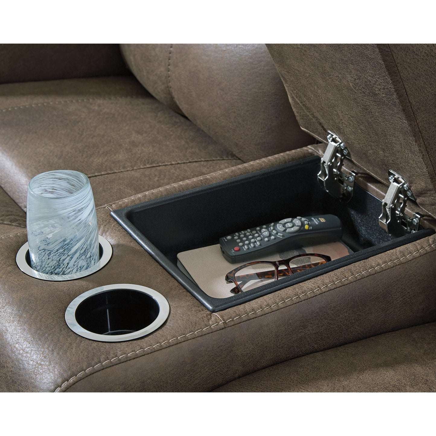 Signature Design by Ashley Bealeaf Contemporary Power Reclining Loveseat with Console, Adjustable Headrest, USB Charging Ports and Storage, Dark Brown