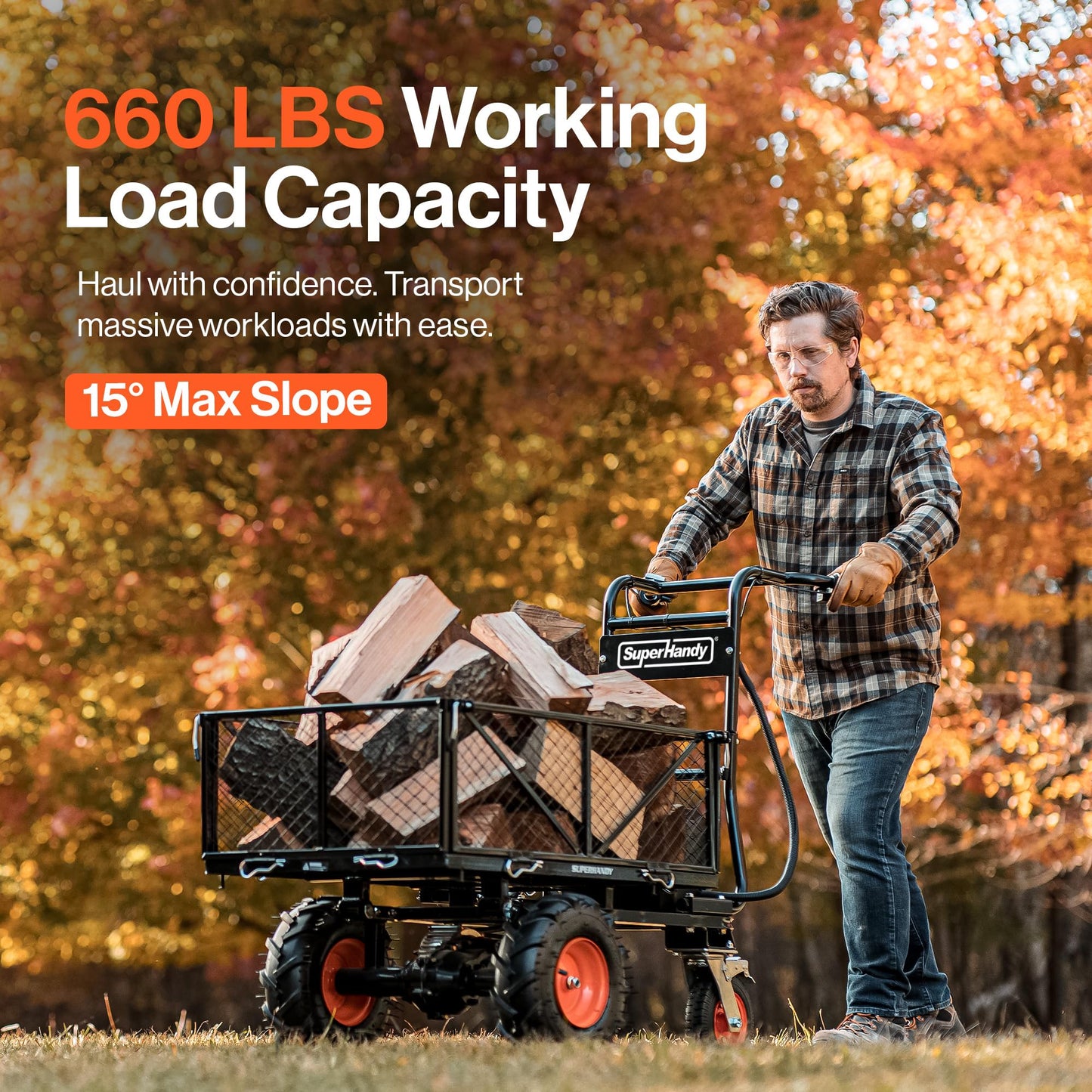 SuperHandy Utility Service Cart Power Wagon Wheelbarrow Electric 48V DC Li-Ion Powered 660Lbs Load and 1000Lbs+ Hauling Capacity Farm and Garden All Purpose Modular Cargo Bed