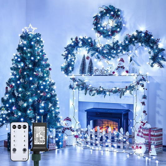 Minetom 1000 LED Christmas Tree Lights, 328 Ft, Cool White, Waterproof, 8 Modes, Remote Control, Green Wire