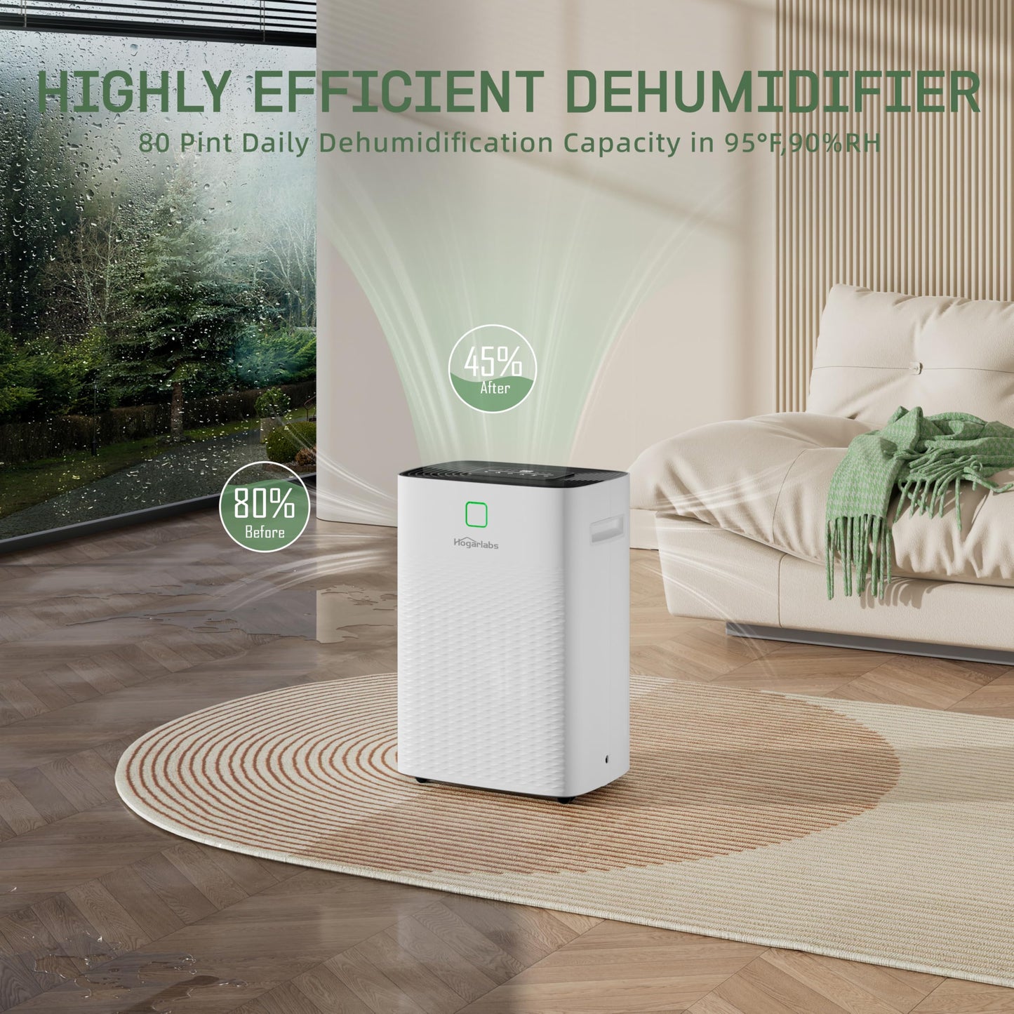 80 Pints Energy Star Dehumidifier Basement Home, Smart Silent Dehumidifier with Drain Hose, 1.32 Gal Water Tank, Intelligent Humidity Control, 24H Timer, for Large Room Bathroom Bedroom