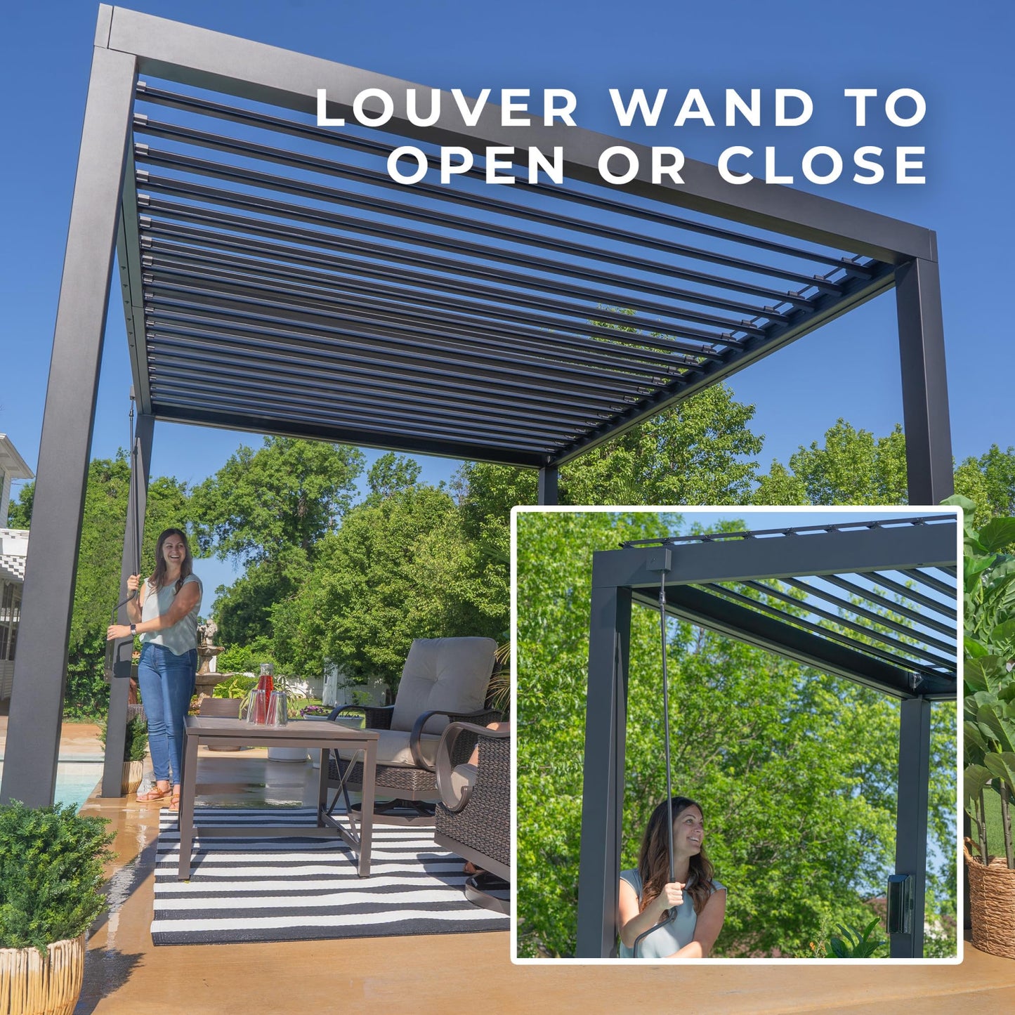 Backyard Discovery Sarasota 10' x 10' Galvanized Steel Louvered Pergola Kit with Adjustable Roof, Shade, Rain Protection, High-Wind Rating, Gutter System for Outdoor Patio, Garden, Deck, Entertaining