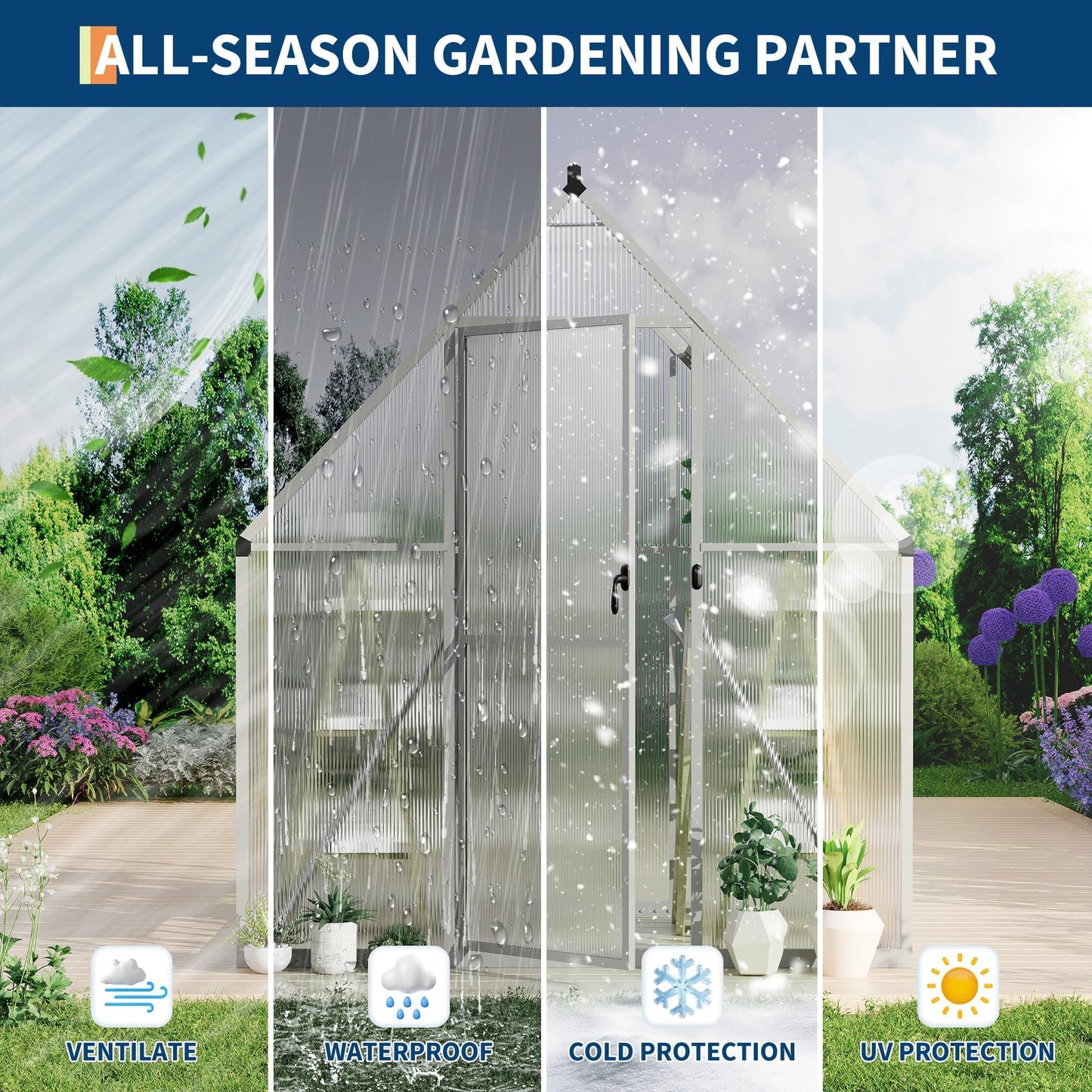 6×4 ft Outdoor Greenhouse, Large Walk in Greenhouses for Outdoors and Garden Planting, Enhanced Aluminum Frame, Quick Setup Structure, Green Houses for Outside Backyard, Garden, Patio, Silver