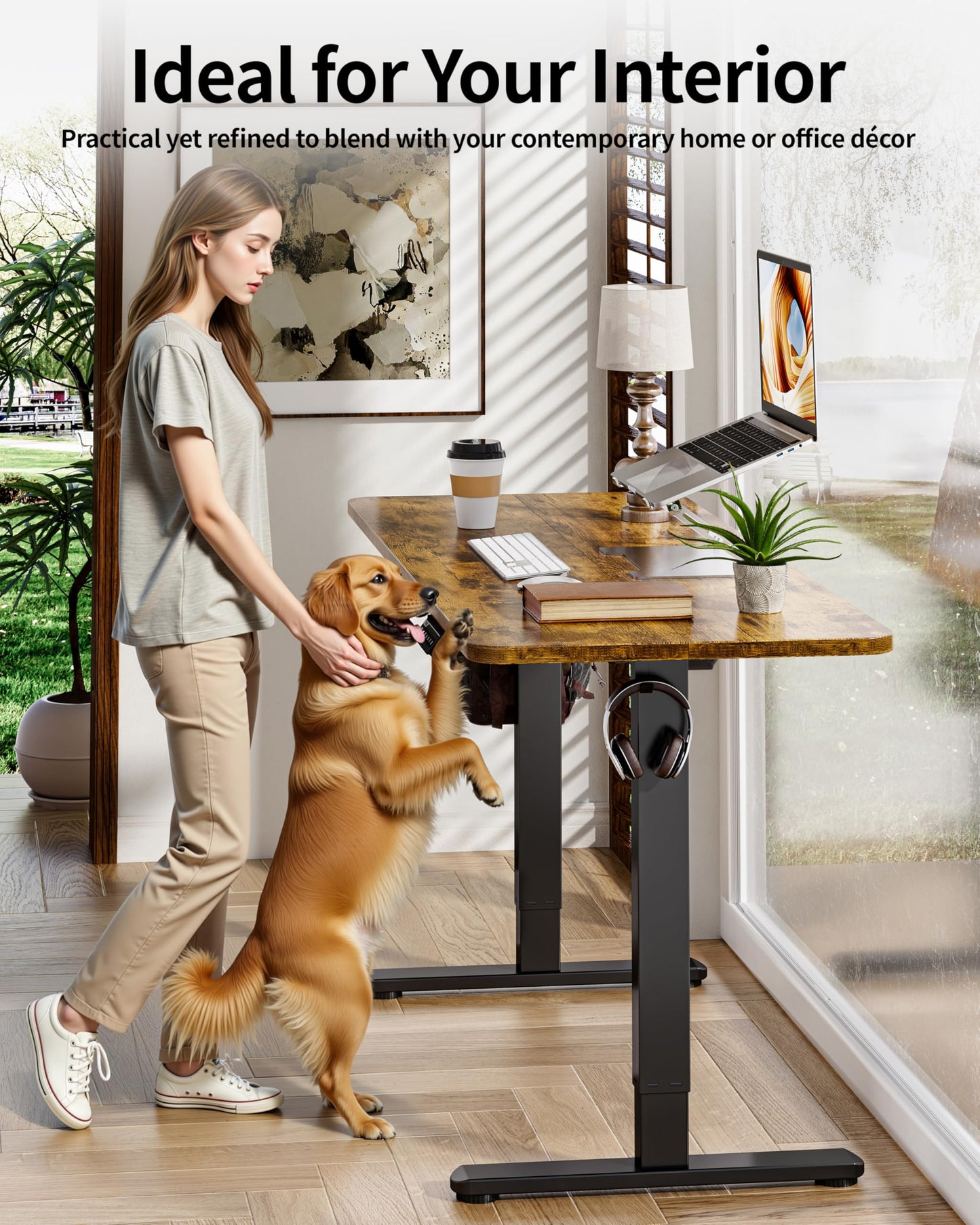 BIZUM Electric Standing Desk 60 x 24 Inch Computer Desk-Gaming Desk Rustic Brown Home Office Desks Height Adjustable Memory Stand Up Computer Workstation