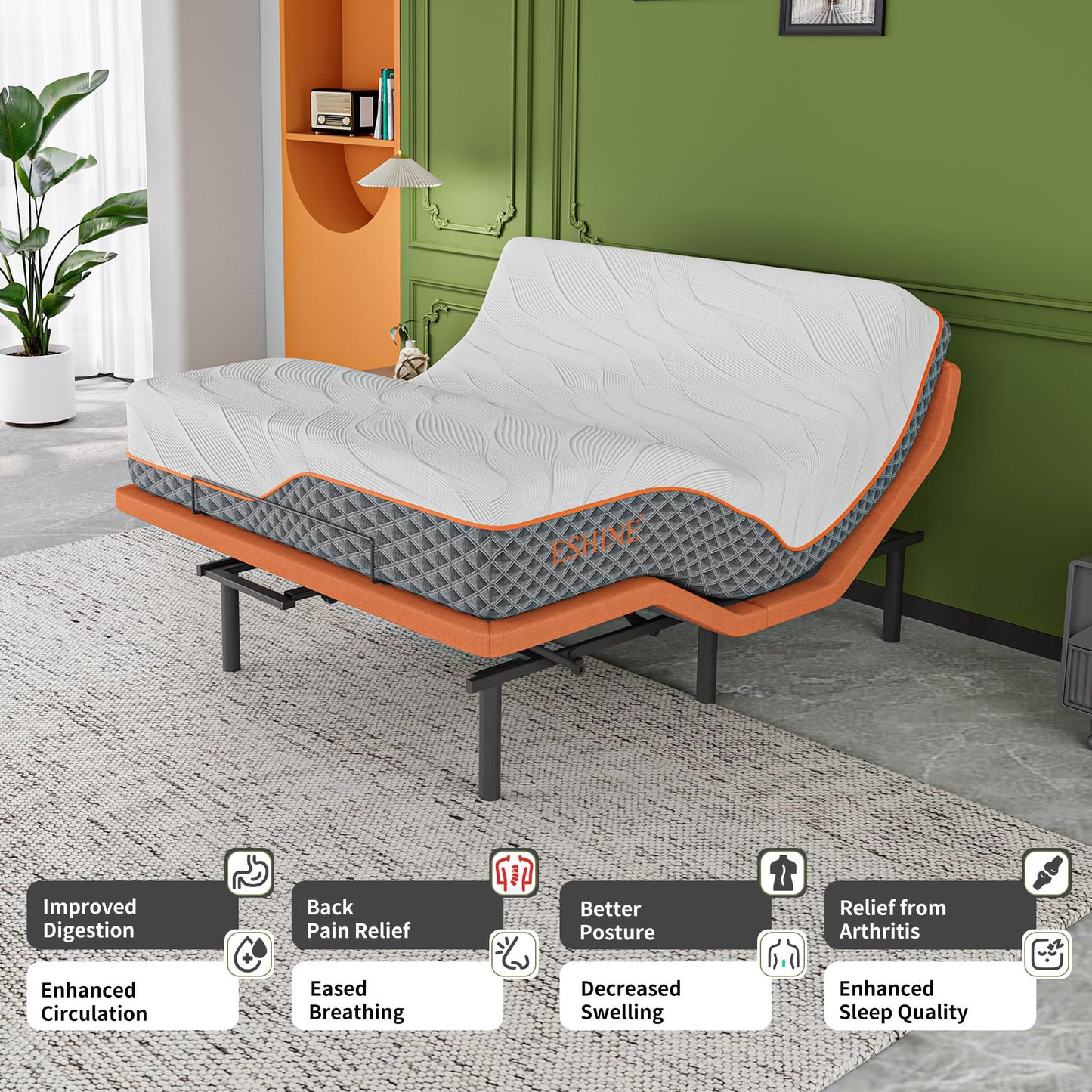 Queen Adjustable Bed Frame + 14” Hybrid Matt, Bed Base with Massage, Pillow-tilt, Smart App Control, Ergonomic Incline, Zero Gravity, Dual USB Port, Under Bed Light, Wireless Remote, 5000 Series
