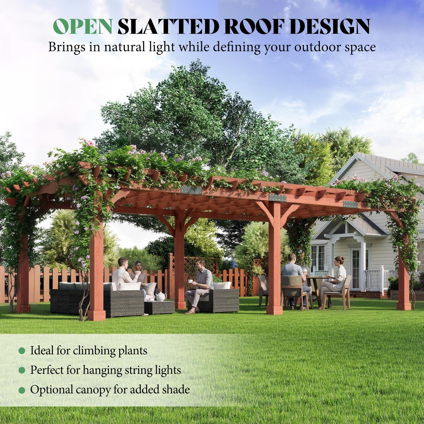 AMERLIFE 12x24 FT Outdoor Wooden Pergola, Large Wood Pergola for Backyard & Patio, Solid Cedar Wood Gazebo Structure with Flip Roof Design for Garden, Poolside & Outdoor Entertaining