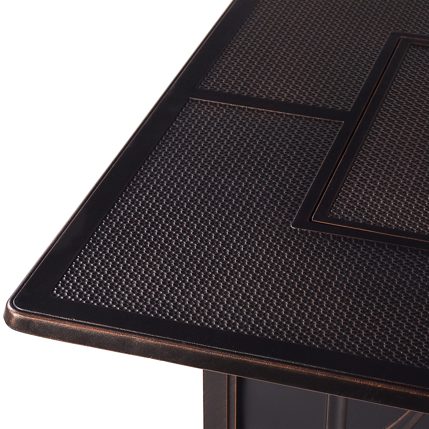 Oakland Living Aluminum 57,0000 BTU 42 in. Square Propane Black Fire Pit Table with Fire Beads, Lid, Propane Tank Cover and Table Fabric Covers in Copper Finish,AZREGIS-FPT-AC