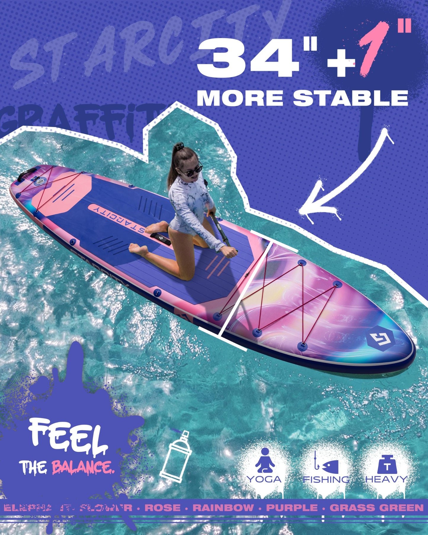 Starcity Inflatable Stand Up Paddleboard for Lake Ocean Touring Family Friendly Beginners Extra Wide High Load Design Responsive Tracking 11'6"×35"×6" 450 Pound Capacity W/Complete Accessories