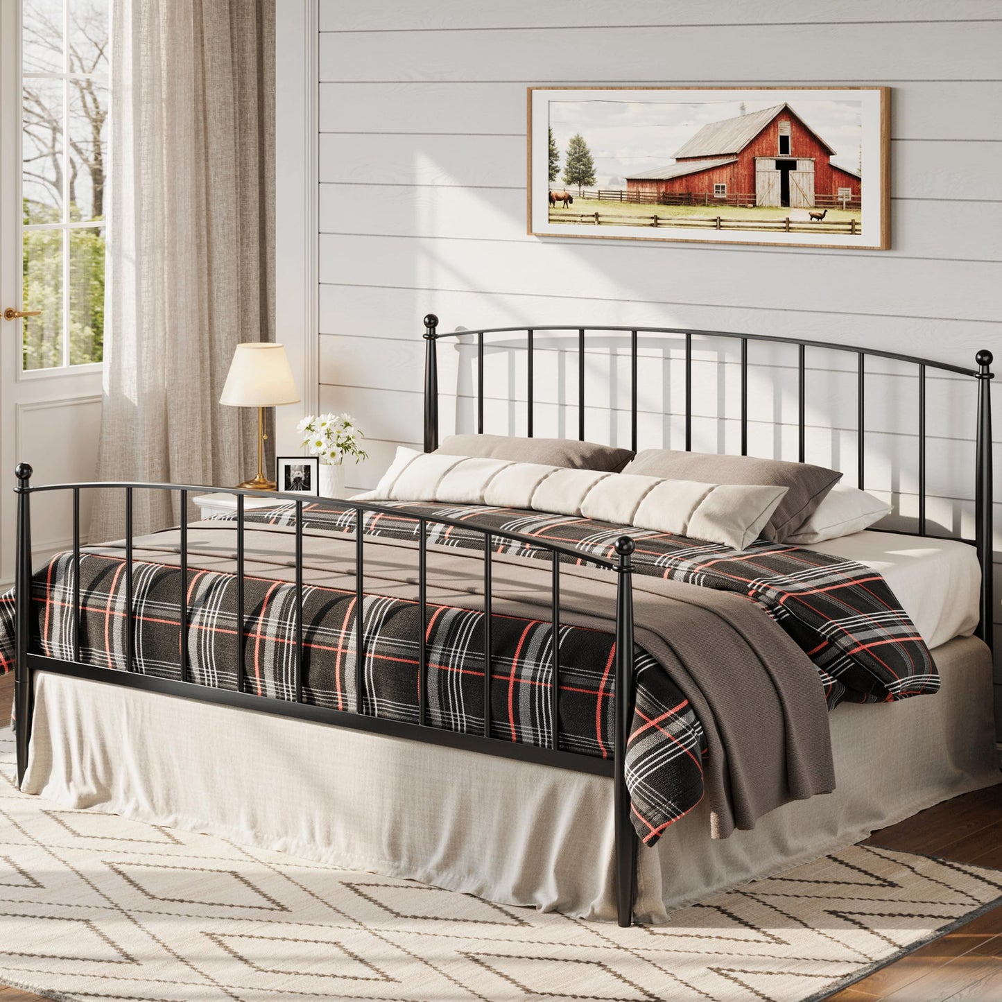 Allewie King Bed Frame, Metal Platform Bed Frame with Arched Headboard & Footboard, Mid-Century Modern Style, Under Bed Storage, No Box Spring Needed, Easy Assembly, Black