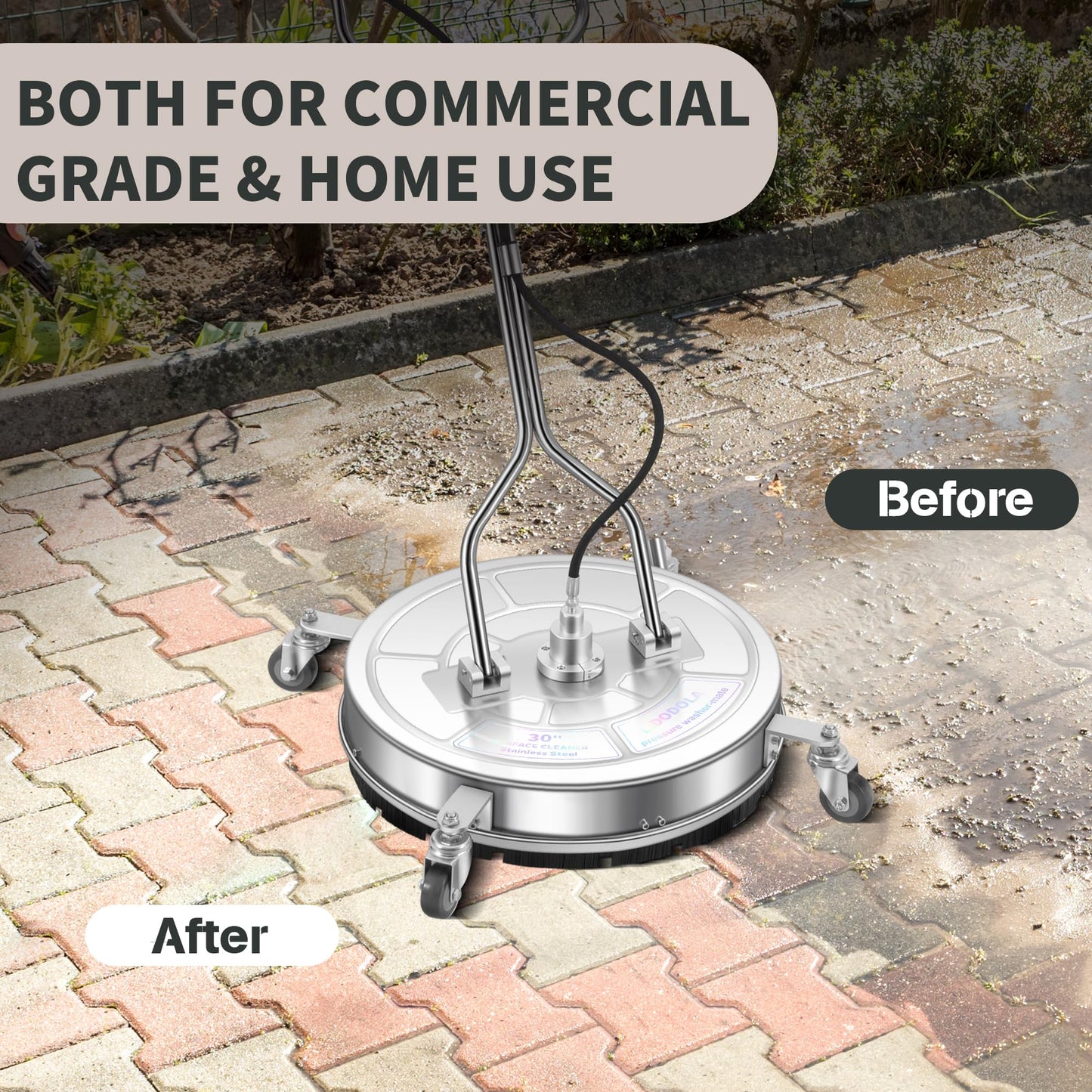 LidoDola 30'' Pressure Washer Surface Cleaner with 4 Wheels - Stainless Steel Surface Cleaner for Pressure Washer Attachment for Concrete, Driveway, Patio, Sidewalk, Deck and Driveways