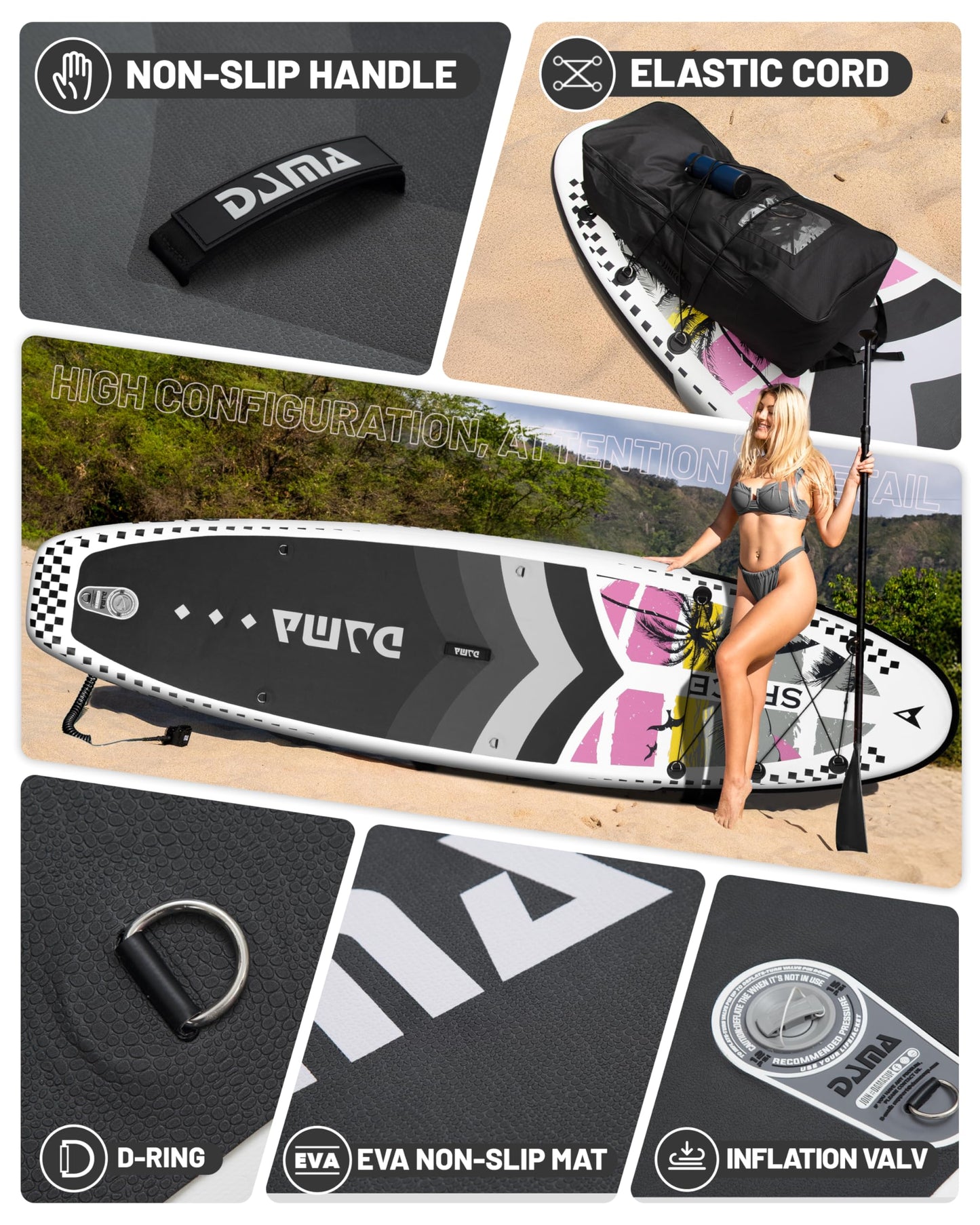 DAMA Hiwave Inflatable Stand Up Paddle Board 11’*34”*6” Sup Board, 350lbs Capicity Adult&Youth Paddle Board, Pet Friendly for Ocean&Lake, w/Double Action Hand Pump Black