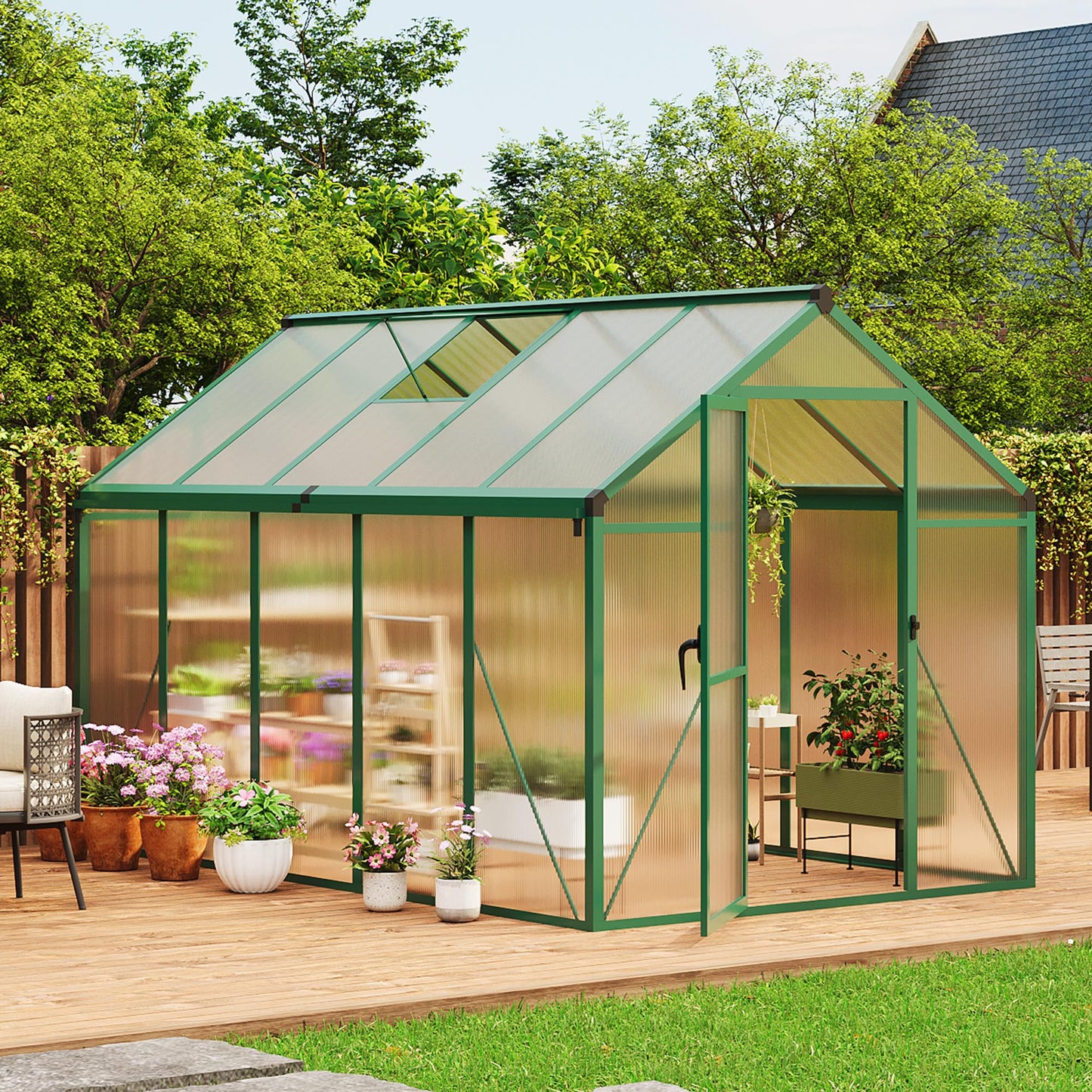 Greenhouse, 6x10 Ft Outdoor Greenhouses, Greenhouse Kit, Portablee Greenhouses with Ground Nails and Vent Windows, Sliding Lockable Door, Polycarbonate Green House for Outside Garden Backyard, Green