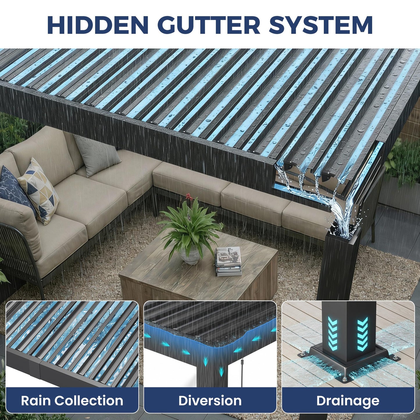 10' x 12' Louvered Pergola, Outdoor Pergola with Metal Adjustable Louvered Roof & Gutter System, Hardtop Patio Gazebo for Backyard, Patio, Garden, Dark Gray