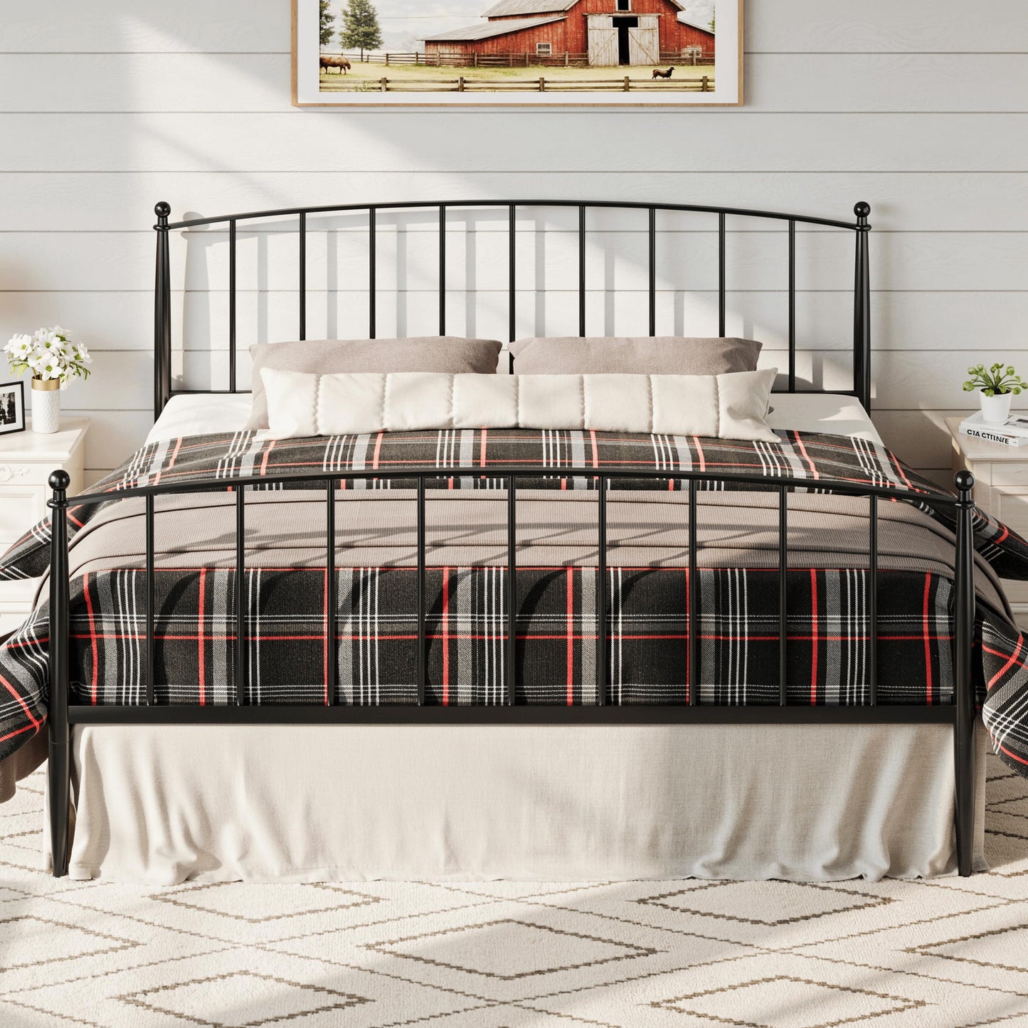 Allewie King Bed Frame, Metal Platform Bed Frame with Arched Headboard & Footboard, Mid-Century Modern Style, Under Bed Storage, No Box Spring Needed, Easy Assembly, Black