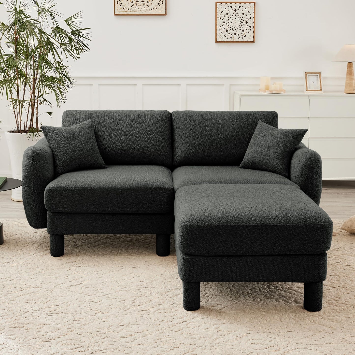 Eafurn 78" Modular Sectional Loveseat Sofa, Comfy L Shaped Sofa Couch, Boucle Chenille Love Seat Modular Sectional Couch with Movable Ottoman for Living Room, Bedroom