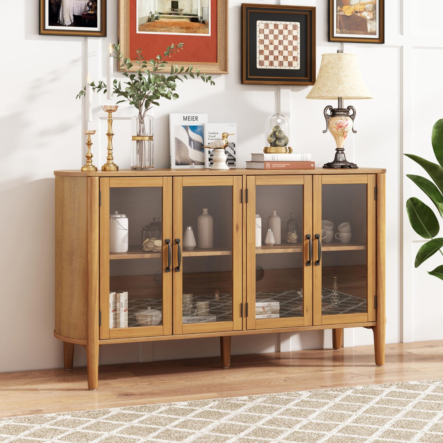 Christopher Knight Home Eileen Modern Storage Cabinet with 4 Doors, Large Size Buffet Cabinet with Storage and Adjustable Shelf, Wooden Sideboard Cabinet for Dining Room/Kitchen/Living Room, Natural
