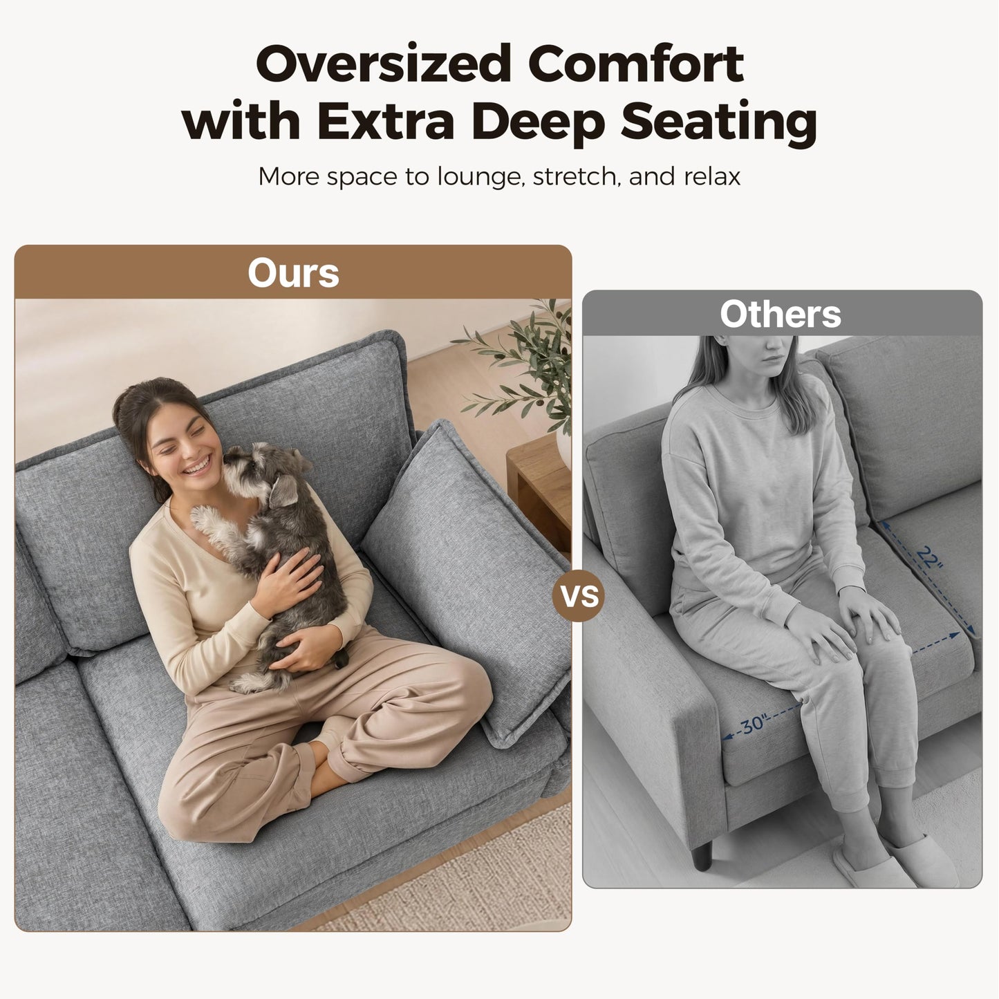 MCombo 117" Oversized Cloud Sectional Couch, Sectional Sofa with FSC Certified, U Shaped Couch with Ottoman for Living Room, Chenille S0701 (Grey)
