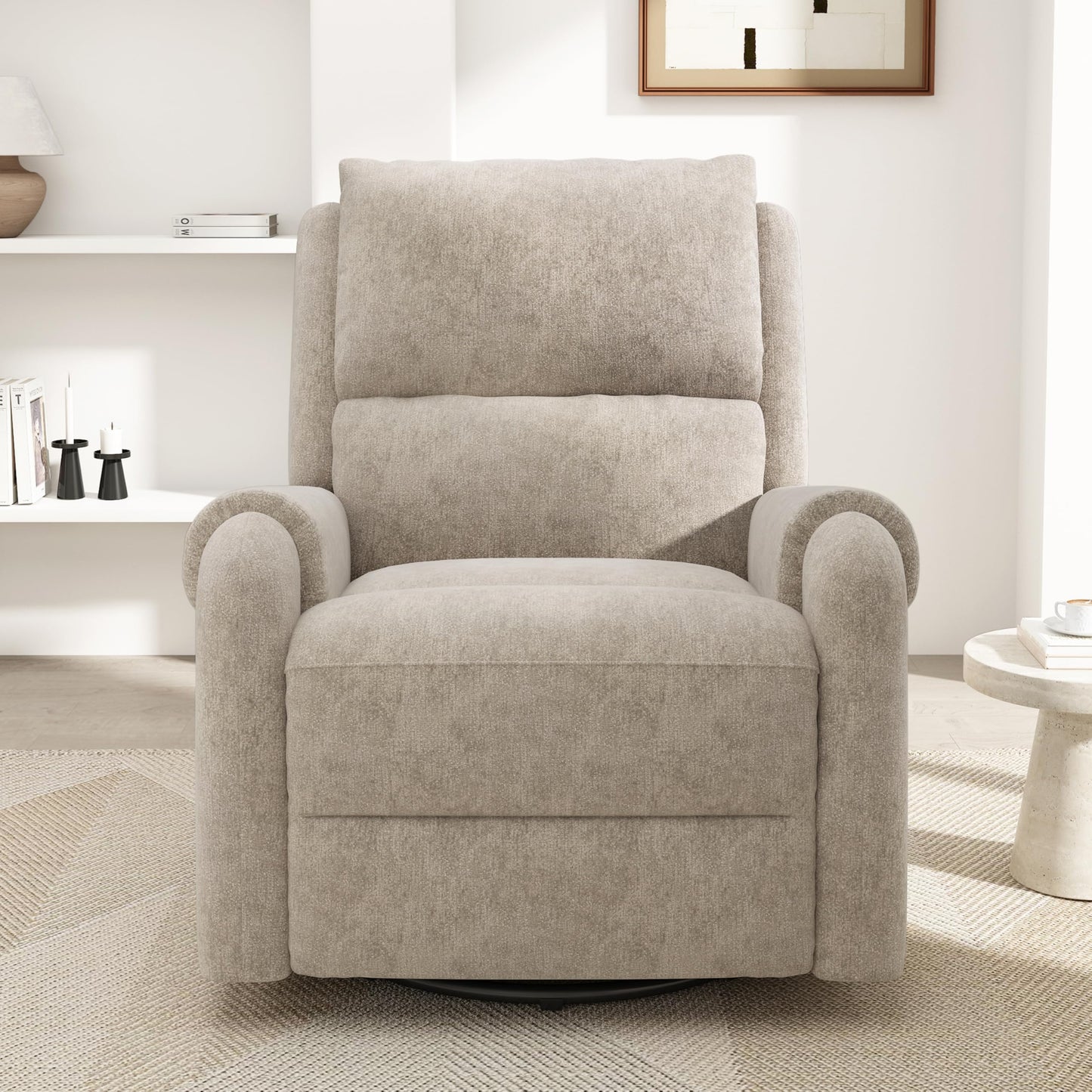 Christopher Knight Home Harper Massage Recliner Chair with 8 Modes, Chenille Upholstered Recliner Sofa, Swivel Massage Chair with a Side Storage Pocket for Living Room/Bedroom,Head Support,Light Brown