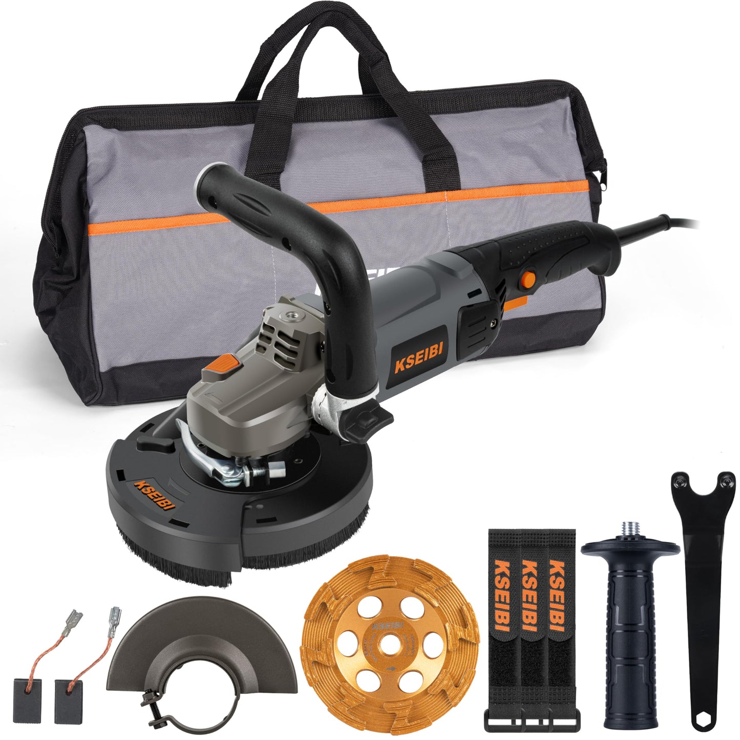 KSEIBI 5-Inch Concrete Angle Grinder, 11.5A 1400W Corded Surface Grinder Kit with Dust Shroud & Diamond Cup Wheel, 8500 RPM Pure-Copper Motor for Cutting Grinding Metal Concrete Brick Tile