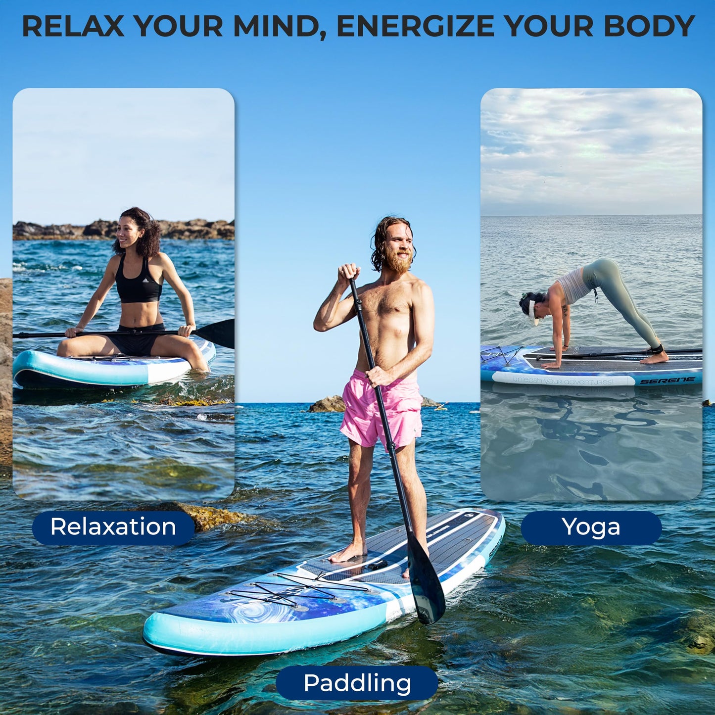 SereneLife 10’6” Inflatable Stand Up Paddle Board with Premium SUP Accessories - 32” Wide Stable Design with Non-Slip EVA Deck Pad, for Youth and Adults, 350 lbs. Capacity - Sport Red