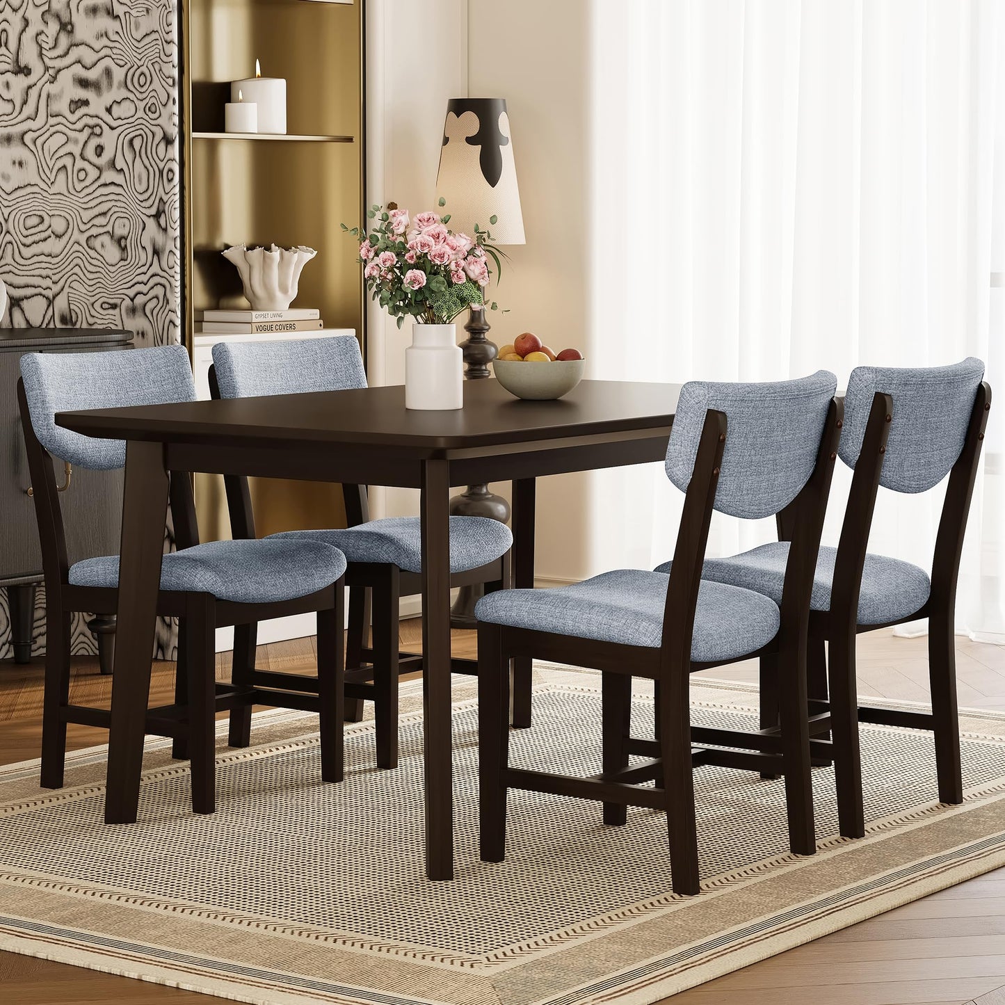 Merax Merax Farmhouse 47" Rectangular Dining Table, Solid Wood Kitchen Table Fits up to 4,Space Saving, Easy Assemble Espresso