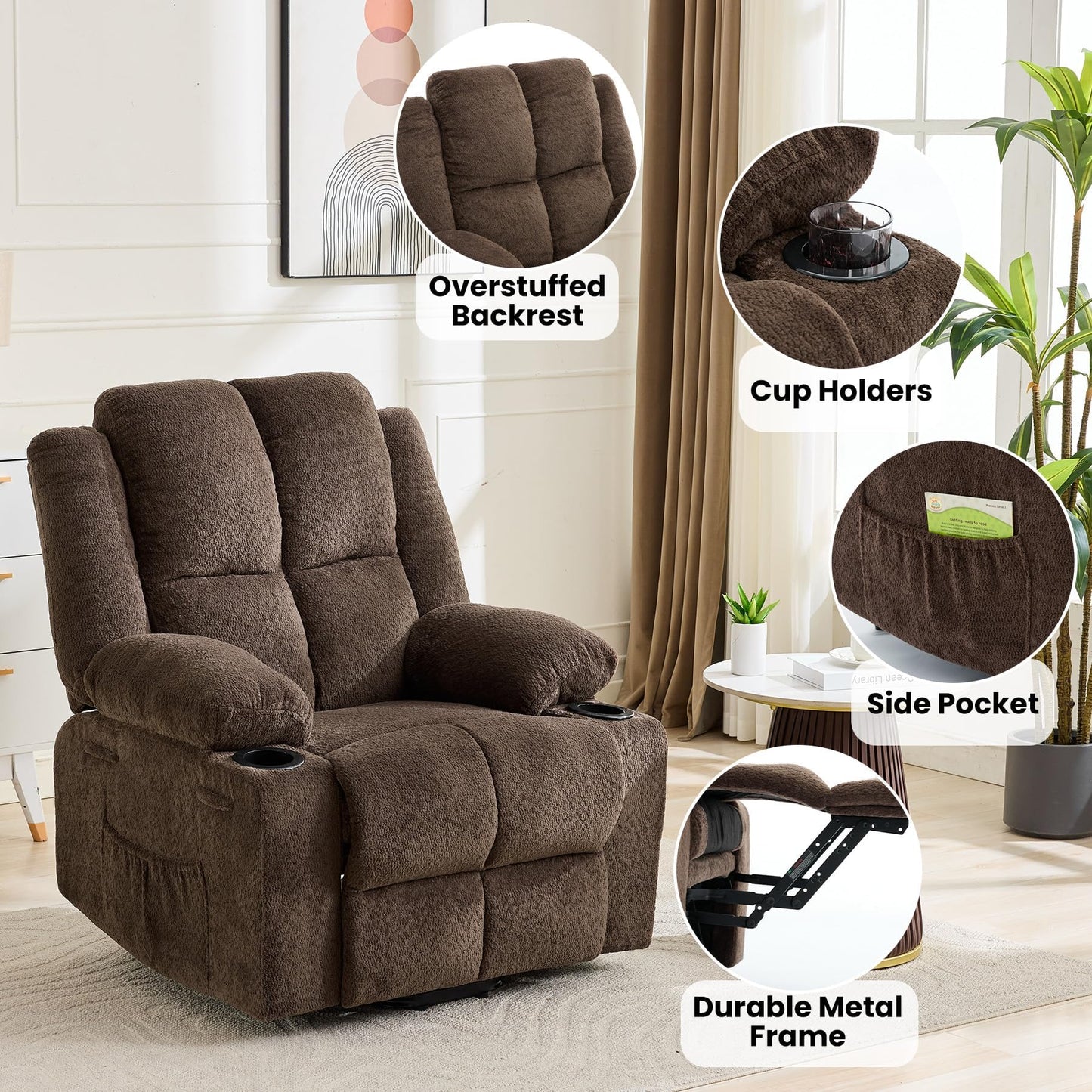 MilleLoom Oversized Power Lift Recliner Chair for Elderly with Vibration Massage and Lumbar Heating,150°Adjustable Lay Flat Lift Chair Electric Recliner Chairs,Stand Assist for Living Room,Brown