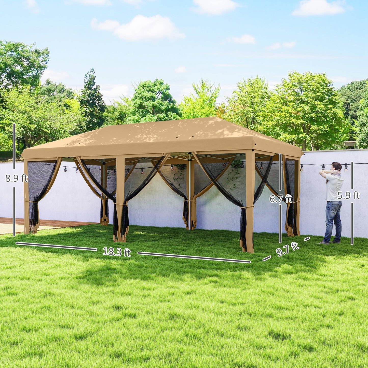 Outsunny 10' x 20' Pop Up Canopy Tent with Netting, Heavy Duty Instant Sun Shelter, Large Tents for Parties with Carry Bag for Outdoor, Garden, Patio, Beige