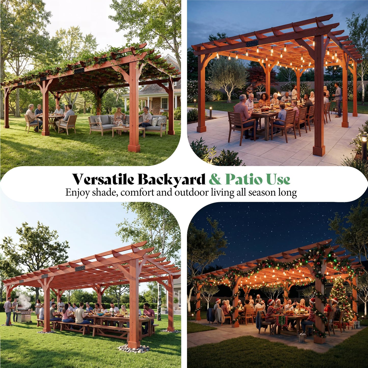AMERLIFE 12x24 FT Outdoor Wooden Pergola, Large Wood Pergola for Backyard & Patio, Solid Cedar Wood Gazebo Structure with Flip Roof Design for Garden, Poolside & Outdoor Entertaining