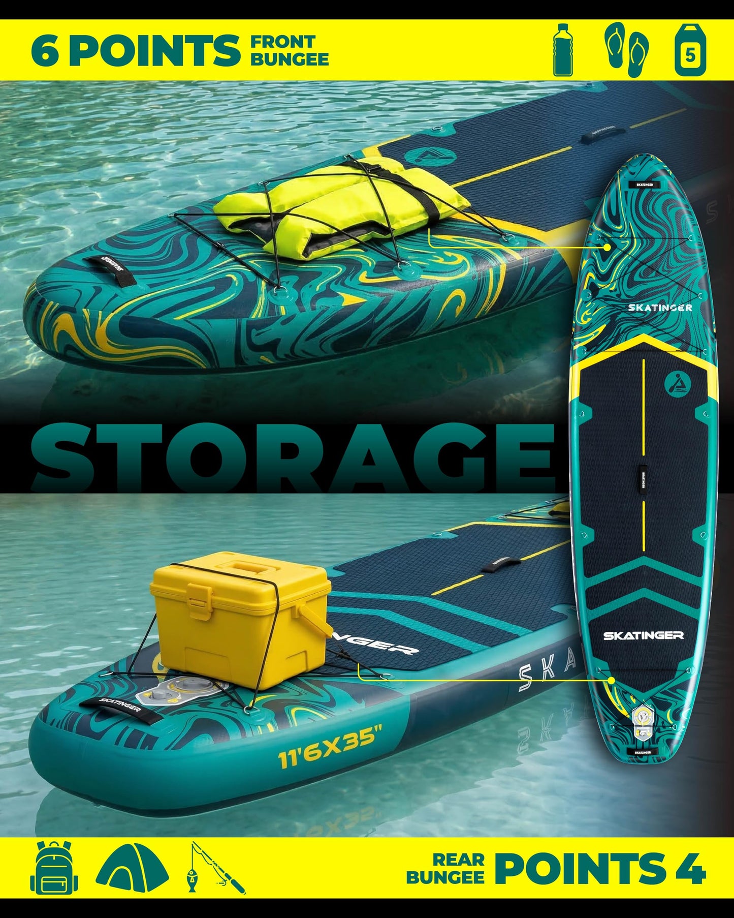 Skatinger 11'6×35" Super Wide Inflatable Paddle Board, Ultra Stable Stand Up Paddleboards for 450lb/3 People/Family/Big Size w/Shoulder Strap, 100L Backpack, Ultra-Light All-Round Sup Board
