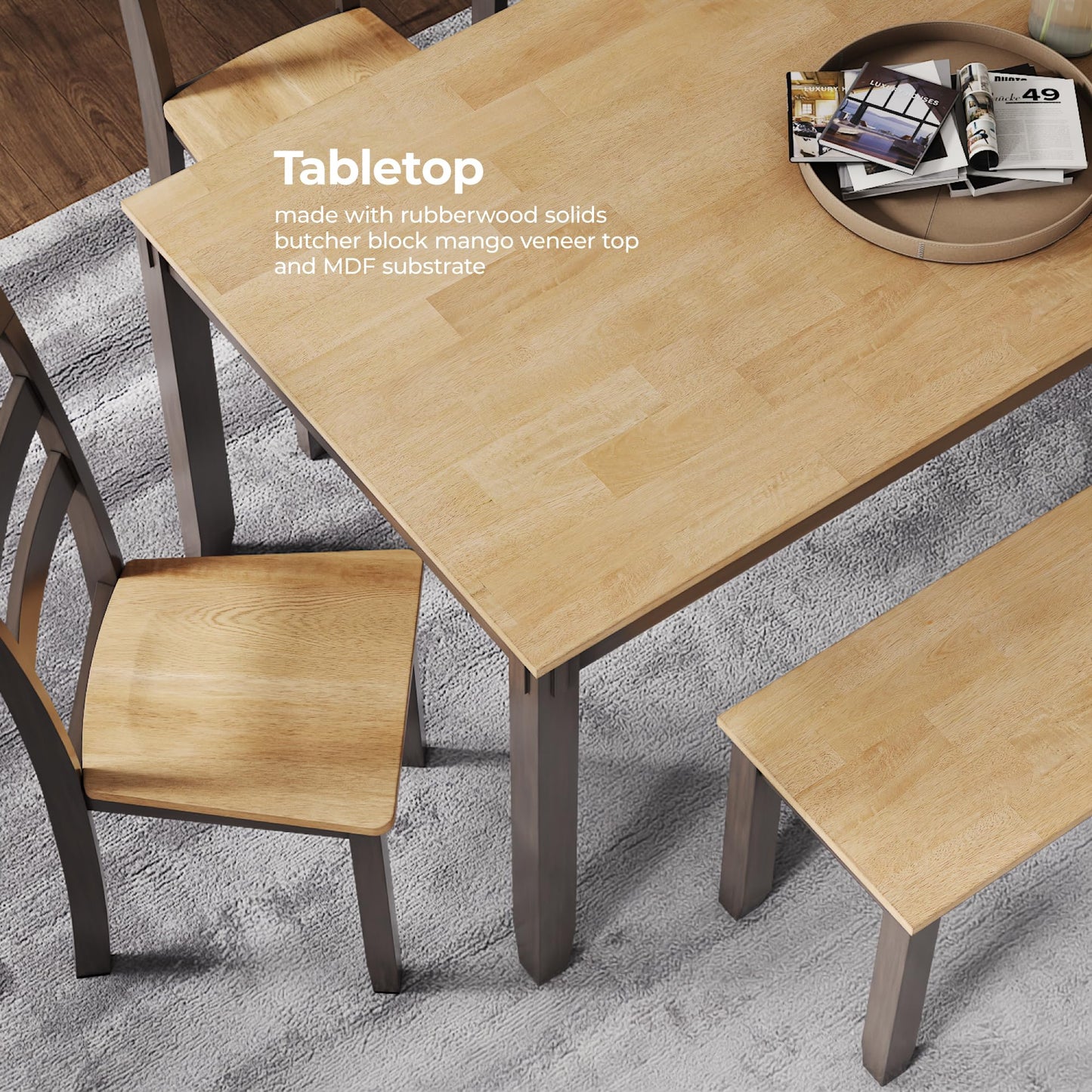 Signature Design by Ashley Gesthaven Casual Dining Table, Bench and 4 Ladderback Chairs, Seats 6, Wood, 36" W x 60" D x 30.25" H, Light Brown & Dark Brown