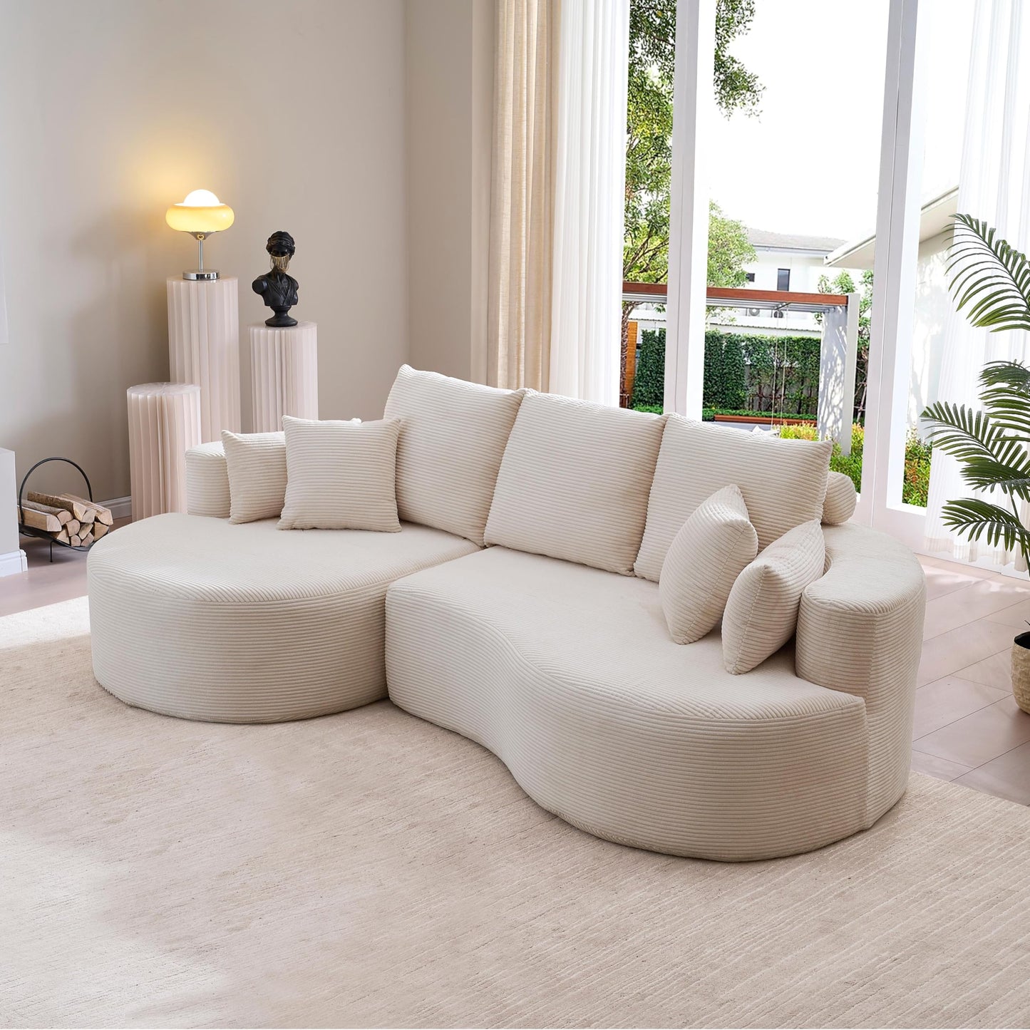 Christopher Knight Home Carden 106" Curved Modular Sectional Sofa, Comfy Sofa Couch with Chaise Lounge, Modern Cloud Couch with Deep Seat, Fabric Upholstered Set for Living Room Bedroom, Whitecap