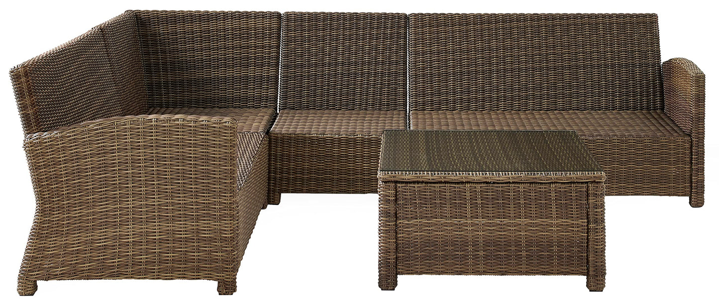 Crosley Furniture Bradenton 5-Piece Outdoor Sectional Sofa Wicker Conversation Patio Furniture Set for Deck, Brown with Gray Cushions