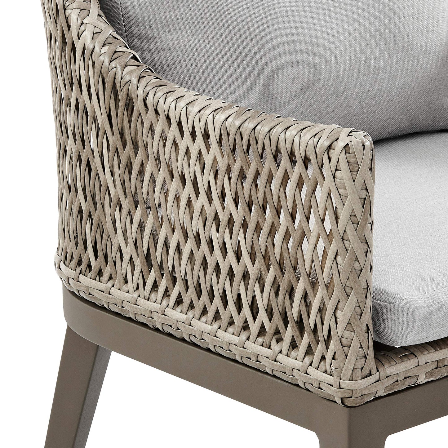 Armen Living Silvana Outdoor Wicker and Aluminum Gray Dining Chair with Beige Cushions - Set of 2