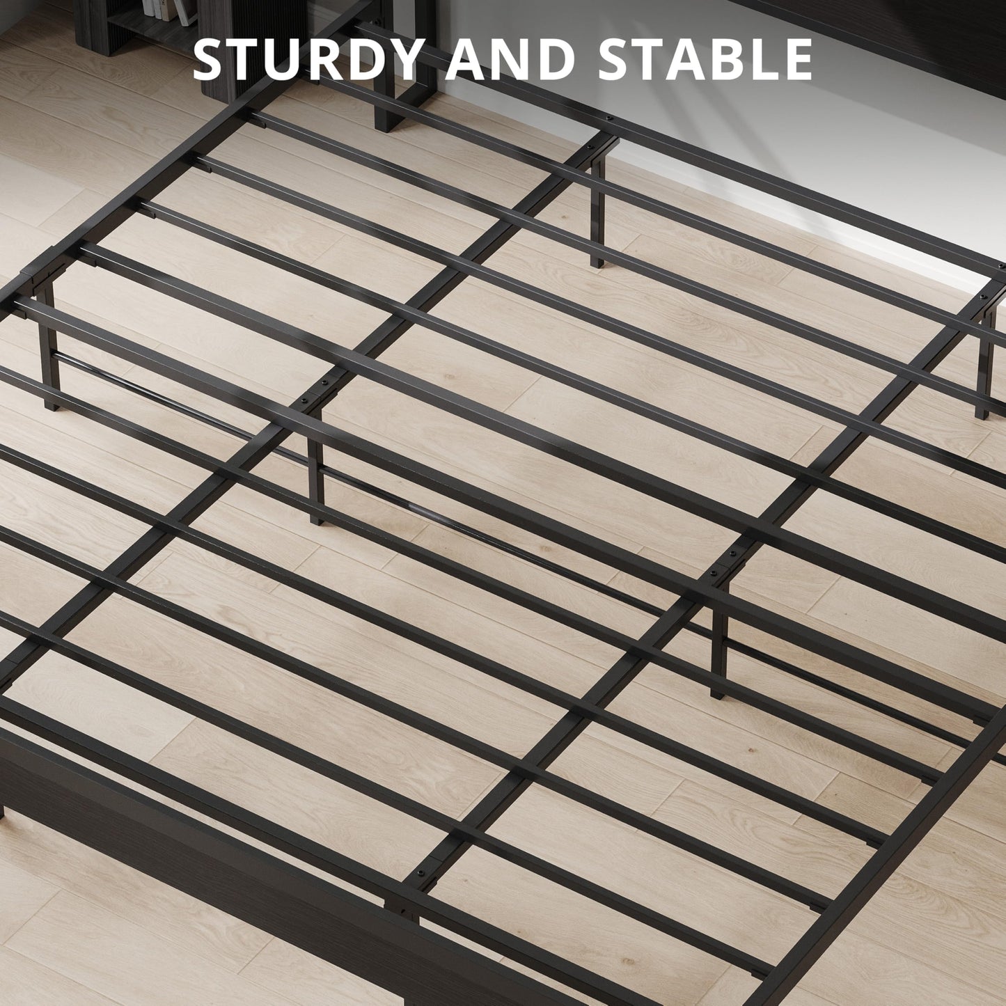 LIKIMIO California King Bed Frame with Headboard, Dark Wood Camas California King with Strong Supports, Sturdy, Noise-Free, No Box Spring Needed, Classic Black