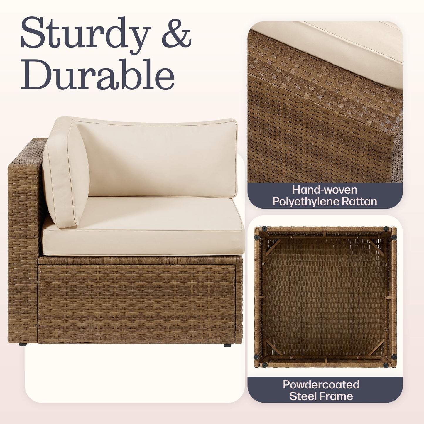 Alaterre Furniture Montara 5 Piece Modular Outdoor Patio Furniture Set - Weather-Resistant Wicker Rattan Patio Table and Chairs Set - Outdoor Couch Set for Backyard, Porch, or Deck (Tan/Cream)
