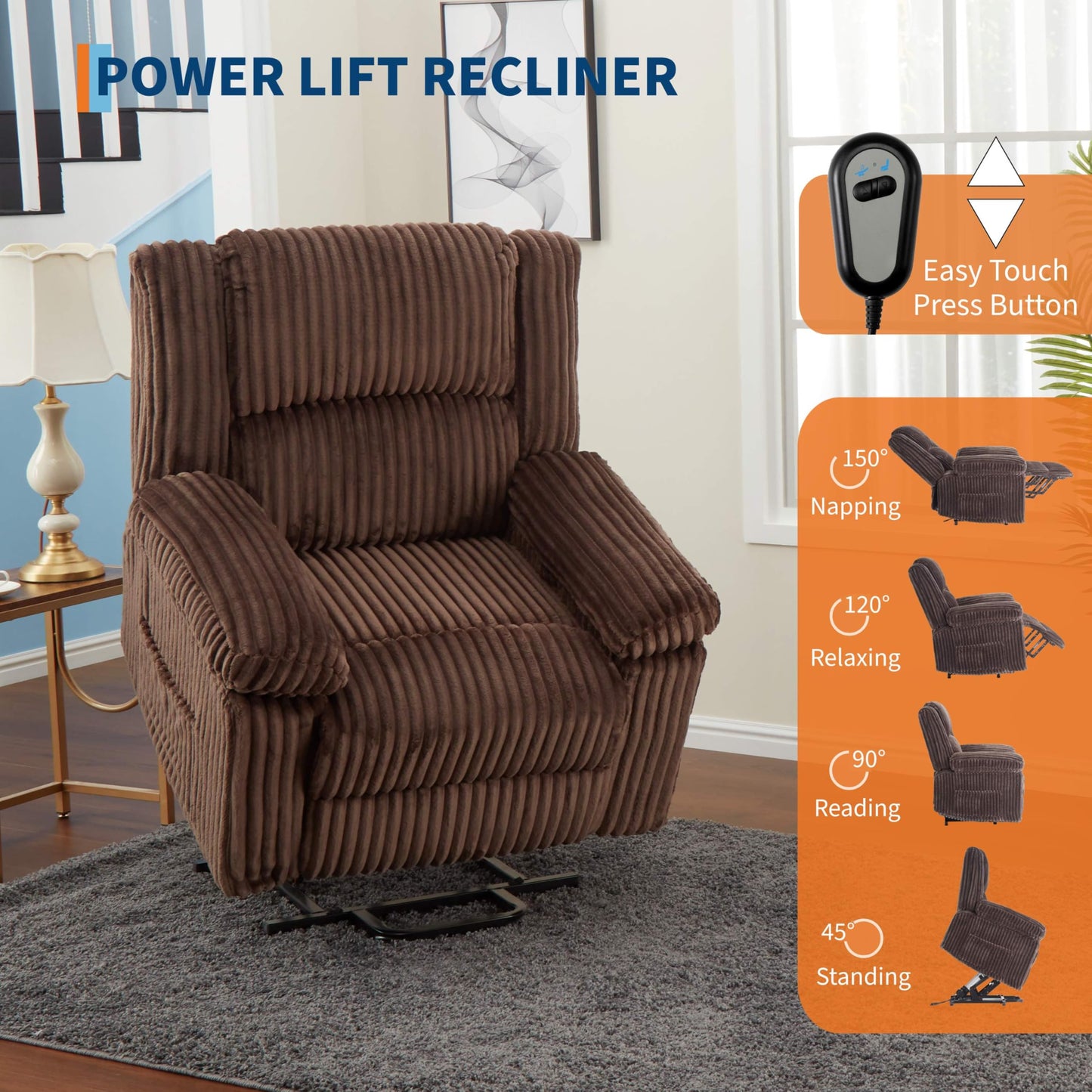 GarveeHome Power Lift Recliner Chair - Heat and Massage, Electric Lift Plush Recliner with Soft Padded Seat, Back Support & Armrests, Designed for the Elderly and People with Mobility impaired