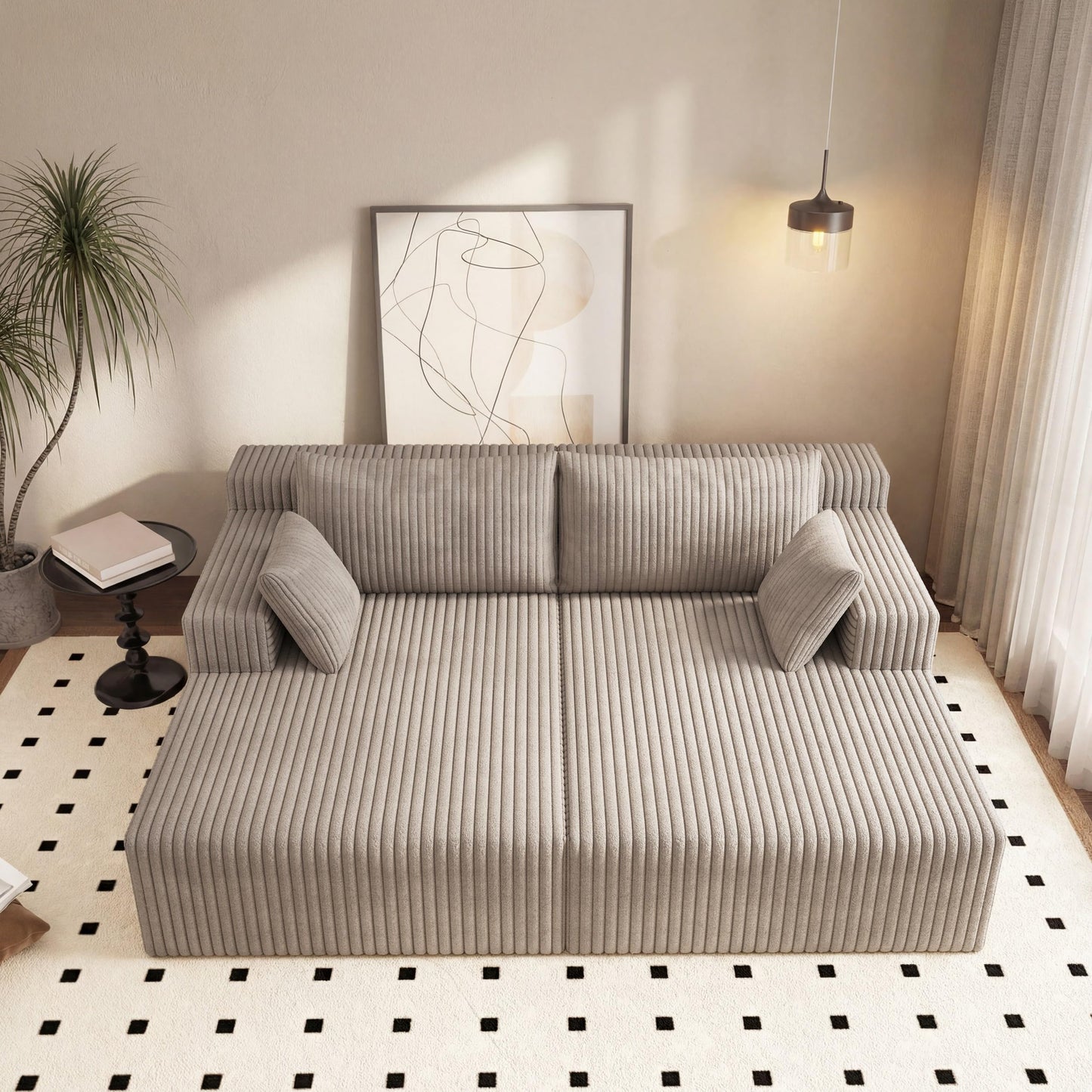 KEIKI 71" L Oversized Double Lounge Chaise Indoor, Corduroy Deep Seat Sectional Modular Couch Sleeper Loveseat Chair, Boneless Upholstered Reading Lazy Cloud Plush Sofa Bed for Living Room, Bedroom