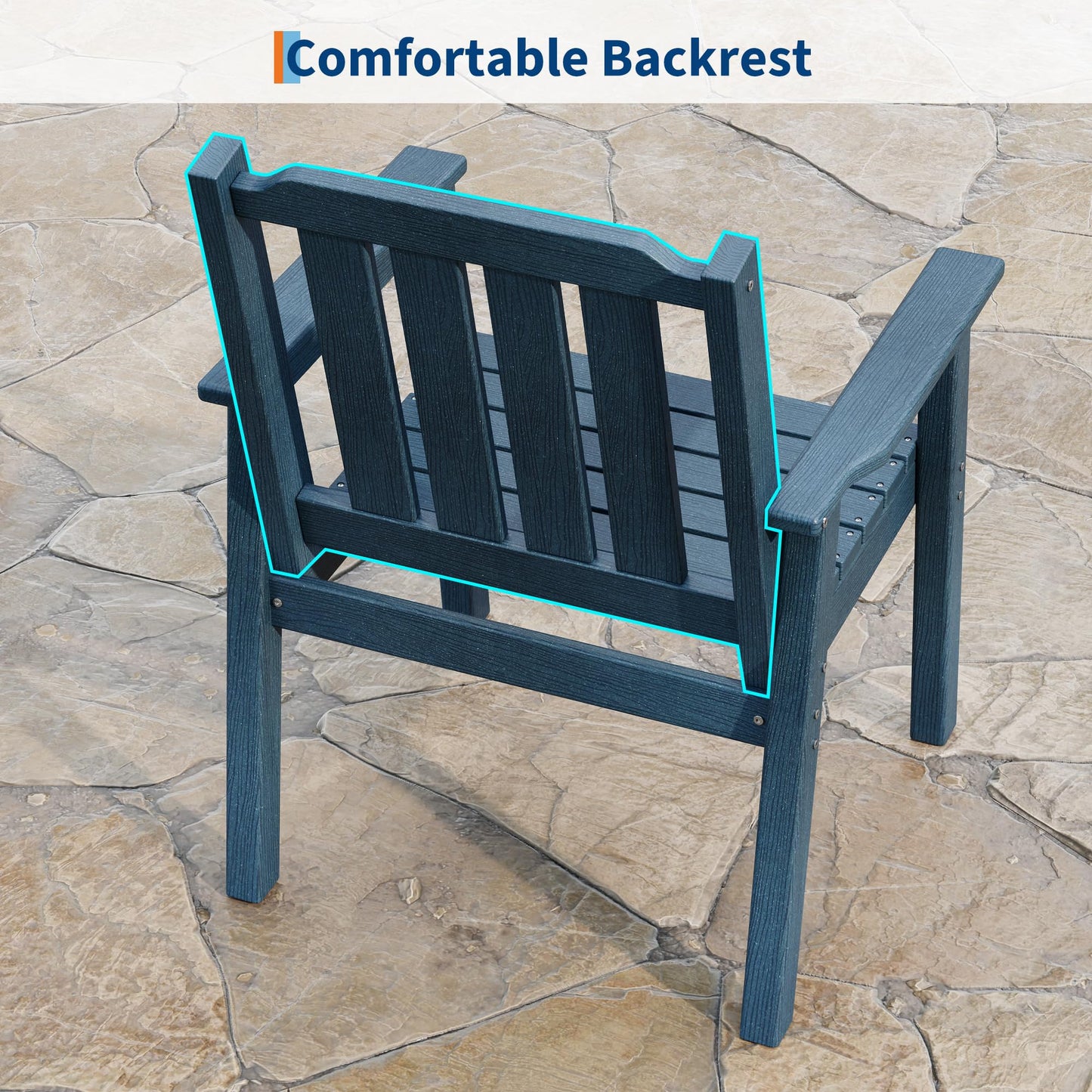 Outdoor Dining Chairs Set of 4, HDPE Patio Chairs 650LBS Capacity All-Weather Yard Armchair with Slatted Seat, 23.9" Wide Heavy Duty Modern Backyard Furniture for Garden, Poolside, Deck (Navy Blue)