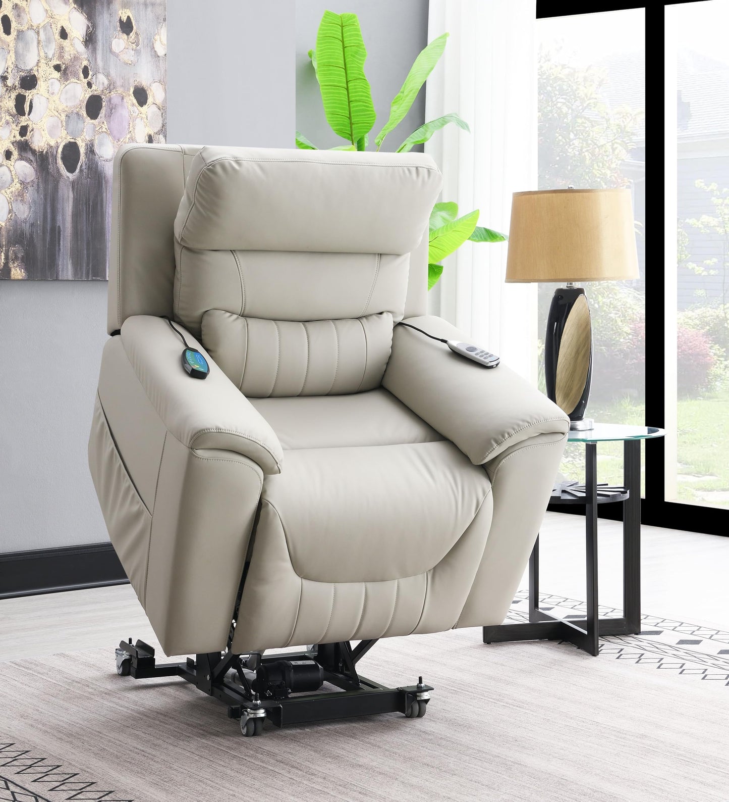 Acme Marsha Faux Leather Power Recliner with Lift & Massage in Light Gray
