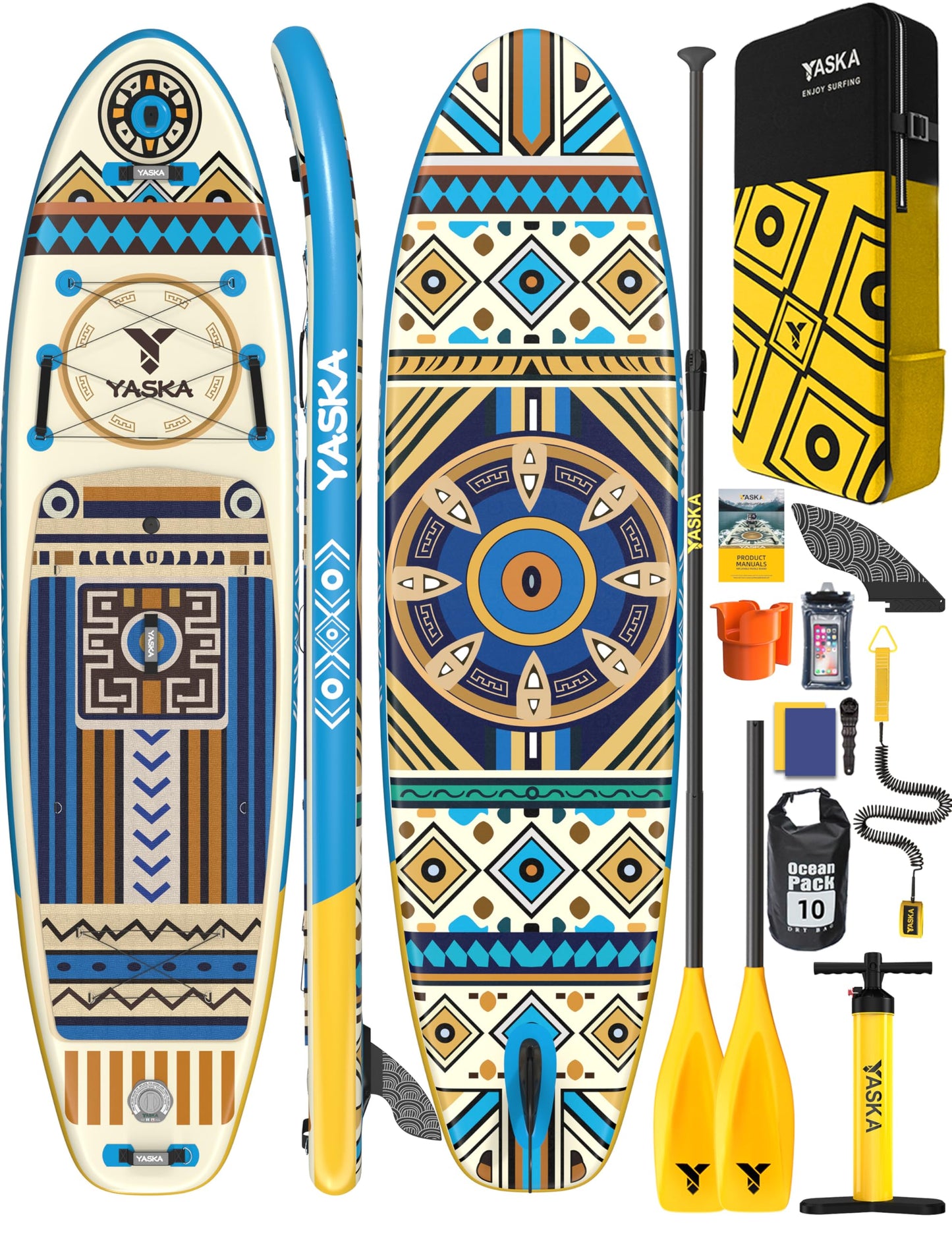 YASKA Inflatable Stand up Paddle Board 11ft with Premium SUP Accessories,Extra Wide Design Non-Slip Paddleboard for Beginner Adults Advenor Yoga Fishing