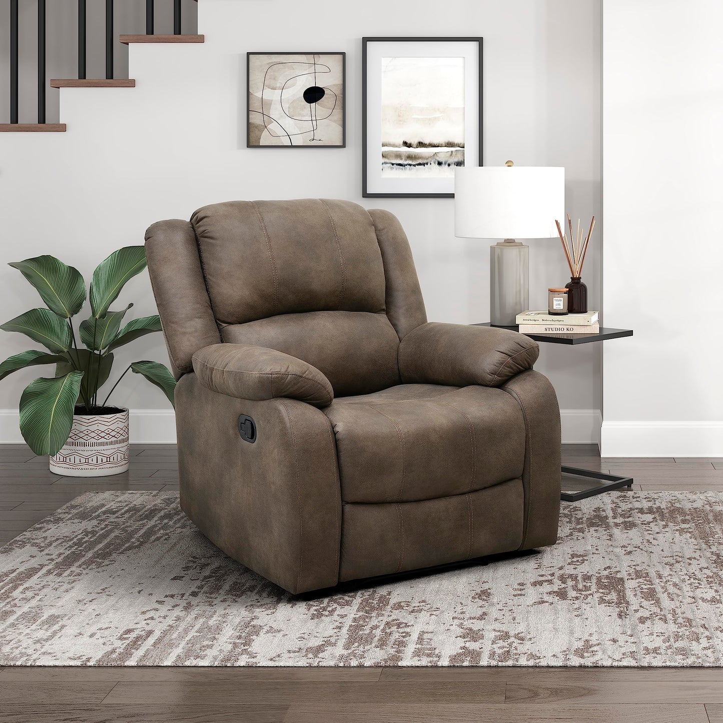 Lexicon Manual Recliner Sofa Chair, Home Theater Seating, Wall Hugger Manual Reclining Nursery Chair for Bedroom/Living Room/Office/Apartment, Brown Polished Microfiber