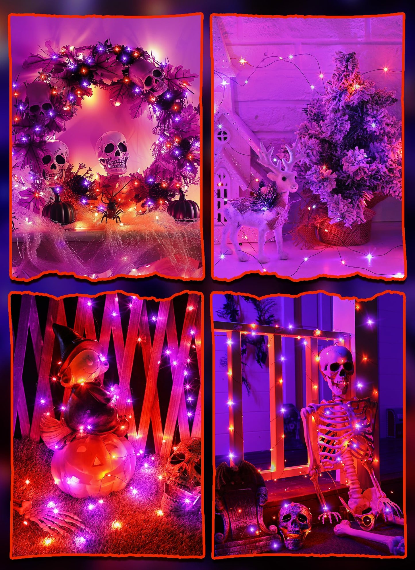 Minetom 5 Pack Battery Operated Fairy Lights, 7 Feet, 20 LED, Waterproof, Orange & Purple for Indoor/Outdoor Halloween Decorations